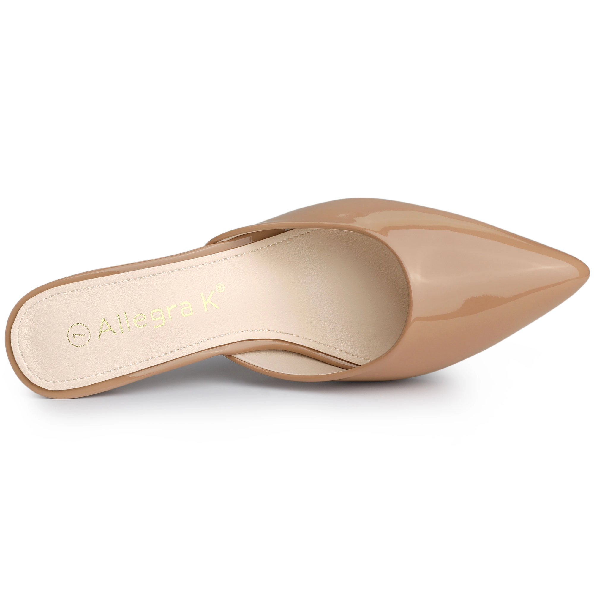 BLISSFUL STEP Women's PU Rubber Pointed Toe Stiletto Heels Slip On Mules