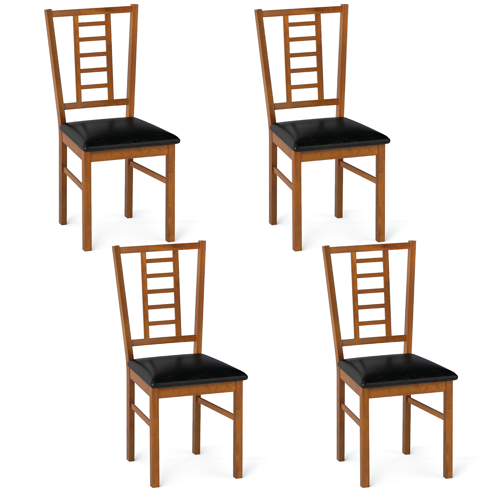 SUGIFT PU Leather Upholstered Wood Dining Chairs Set of 4 330-Lb Capacity 35-in High Walnut Frame Black Seat