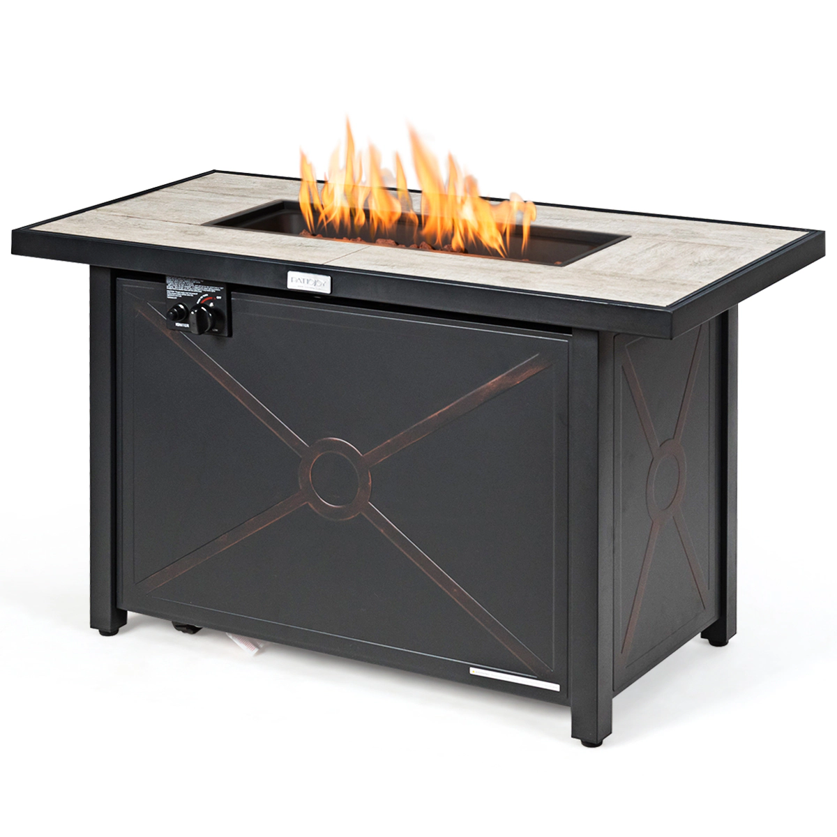 SUGIFT Black Rectangular Propane Fire Pit Table with Ceramic Tabletop 42-in W 20-in D 25-in H 60000-BTU Output