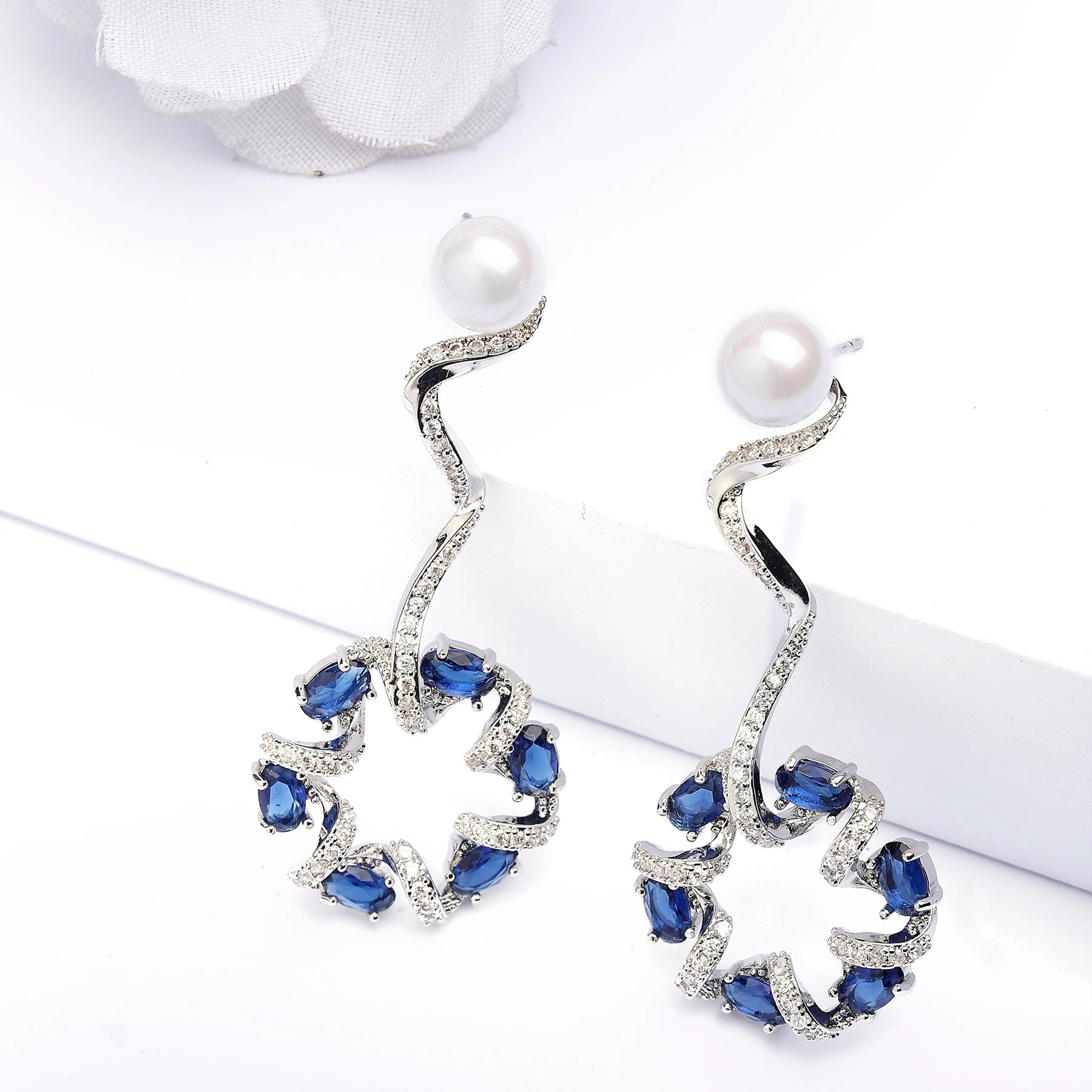 AGP PARIS Womens Dainty Dark Blue Swirl Drop Earrings