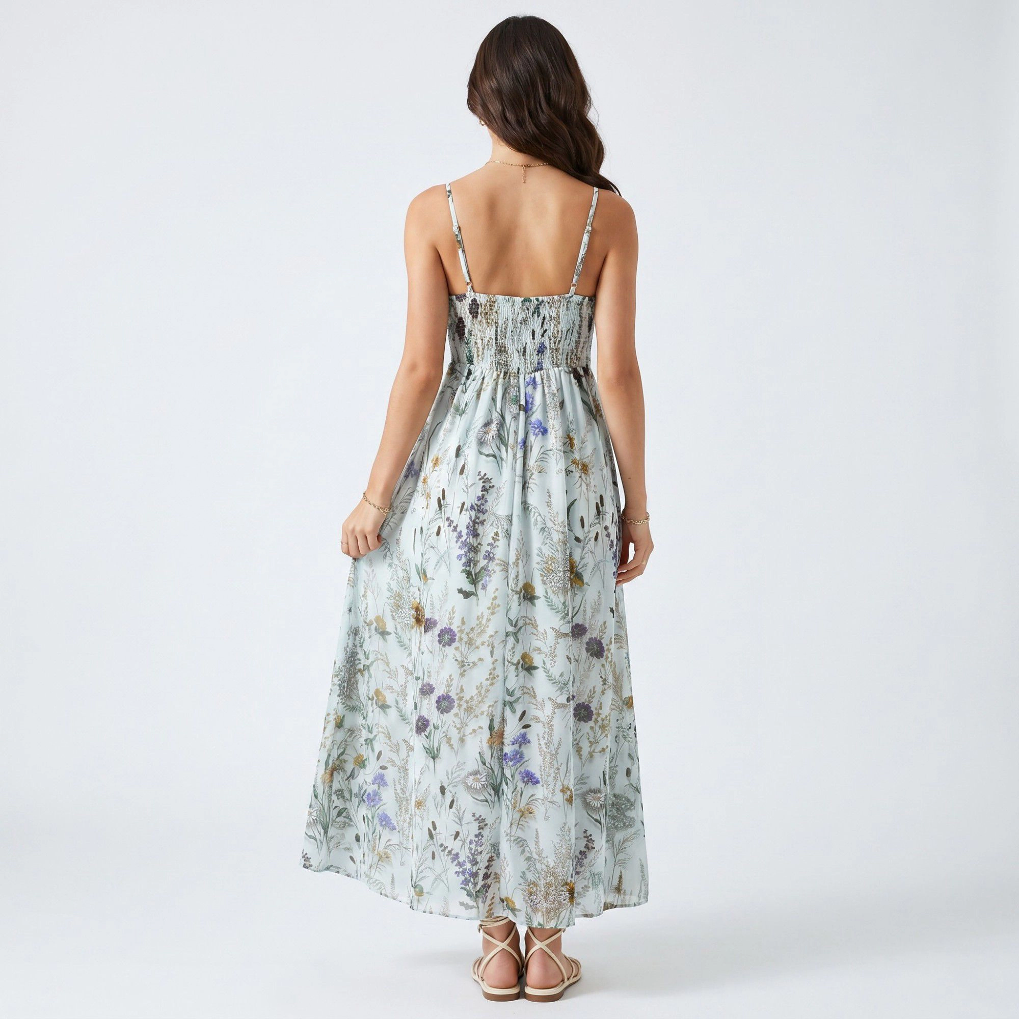 Anna-Kaci Women's Floral Print Tie Front Spaghetti Straps Maxi Dress