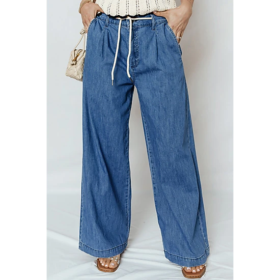 Threaded Pear Womens Oakleigh Wide Leg Jeans - Dusk Blue