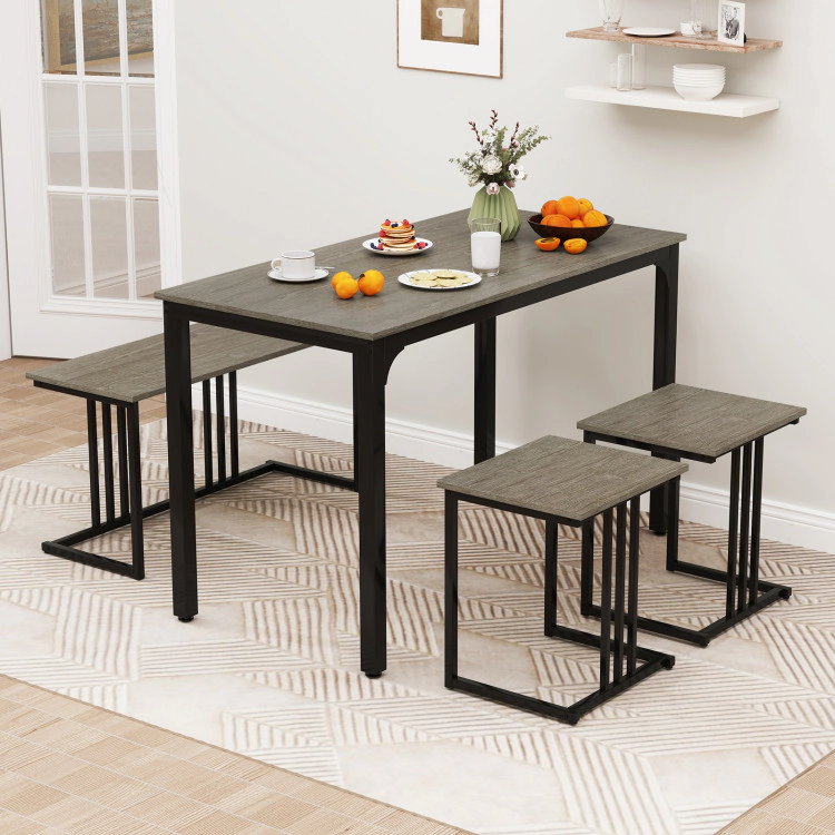 Hivvago 4 Pieces Space-Saving Dining Table Set With Bench And 2 Stools-Oak