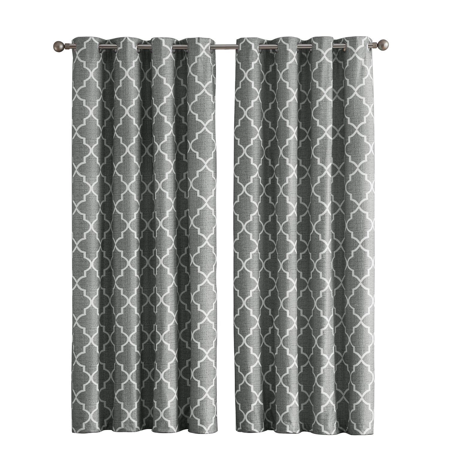 Kate Aurora 2 Piece 100% Full Blackout Trellis Grommet Top Window Curtain Panels