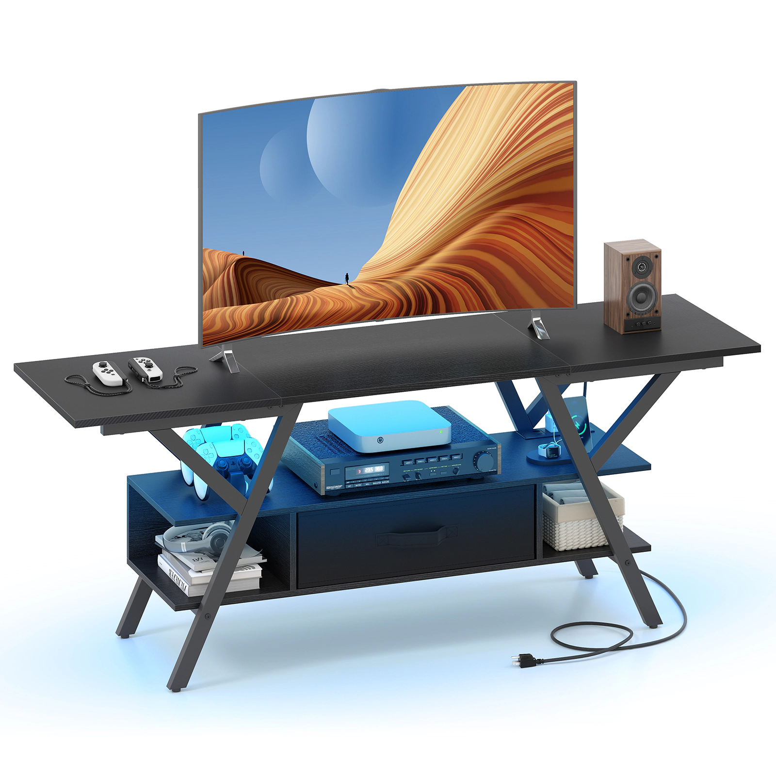 Glintex 55-Inch TV Stand with 16-Color LED Lights and Power Outlets