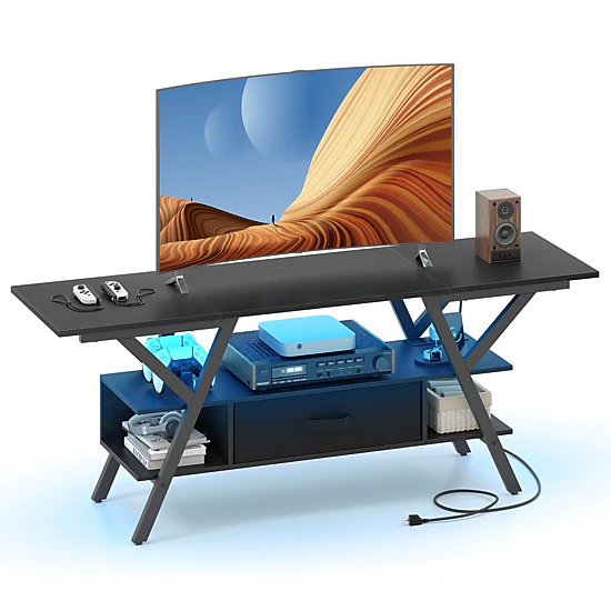 Glintex 55-Inch TV Stand with 16-Color LED Lights and Power Outlets
