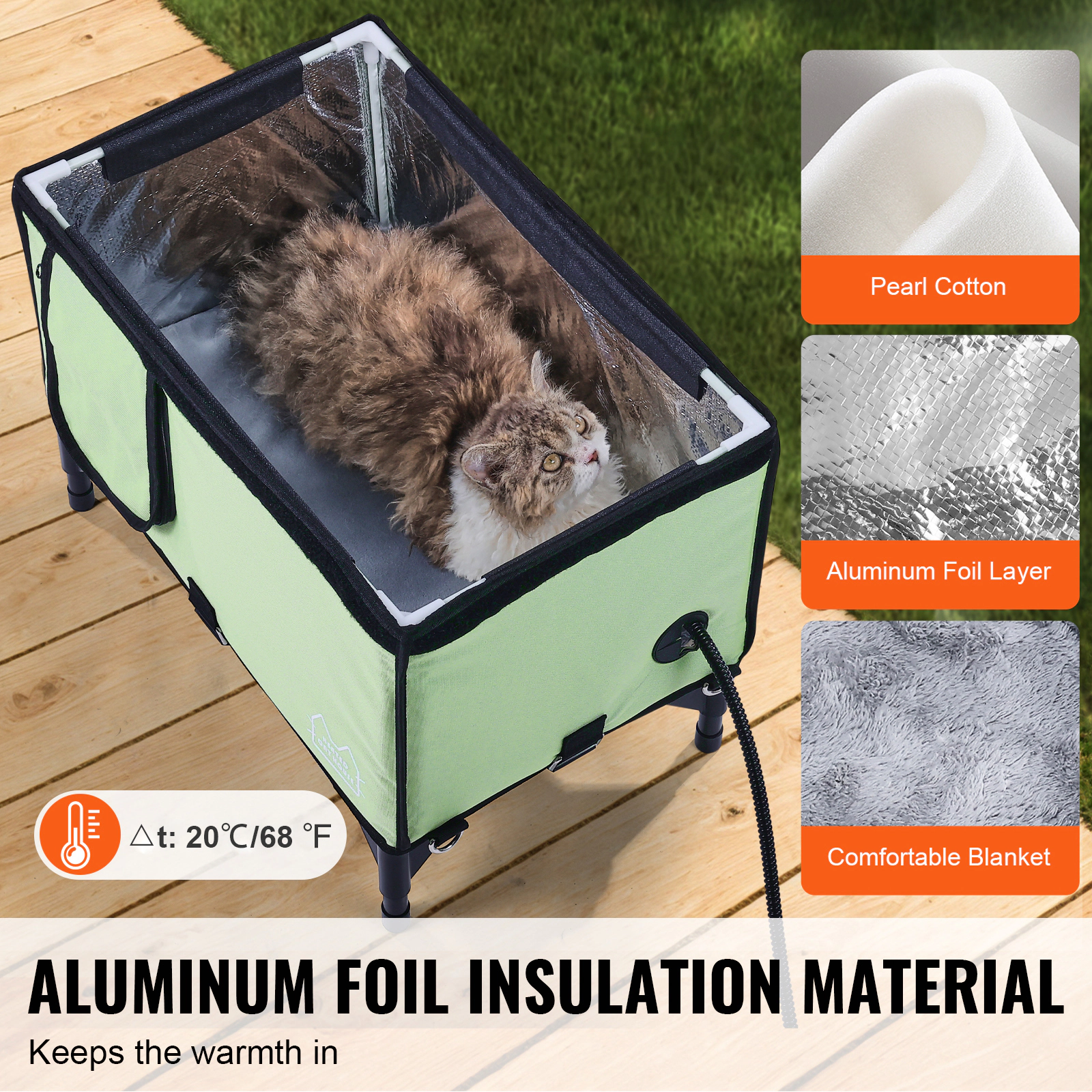 HONGGE Elevated Heated Cat House Cuboid Kitty Shelter with Adjustable Temperature and Timer 900D Oxford Cloth Foldable
