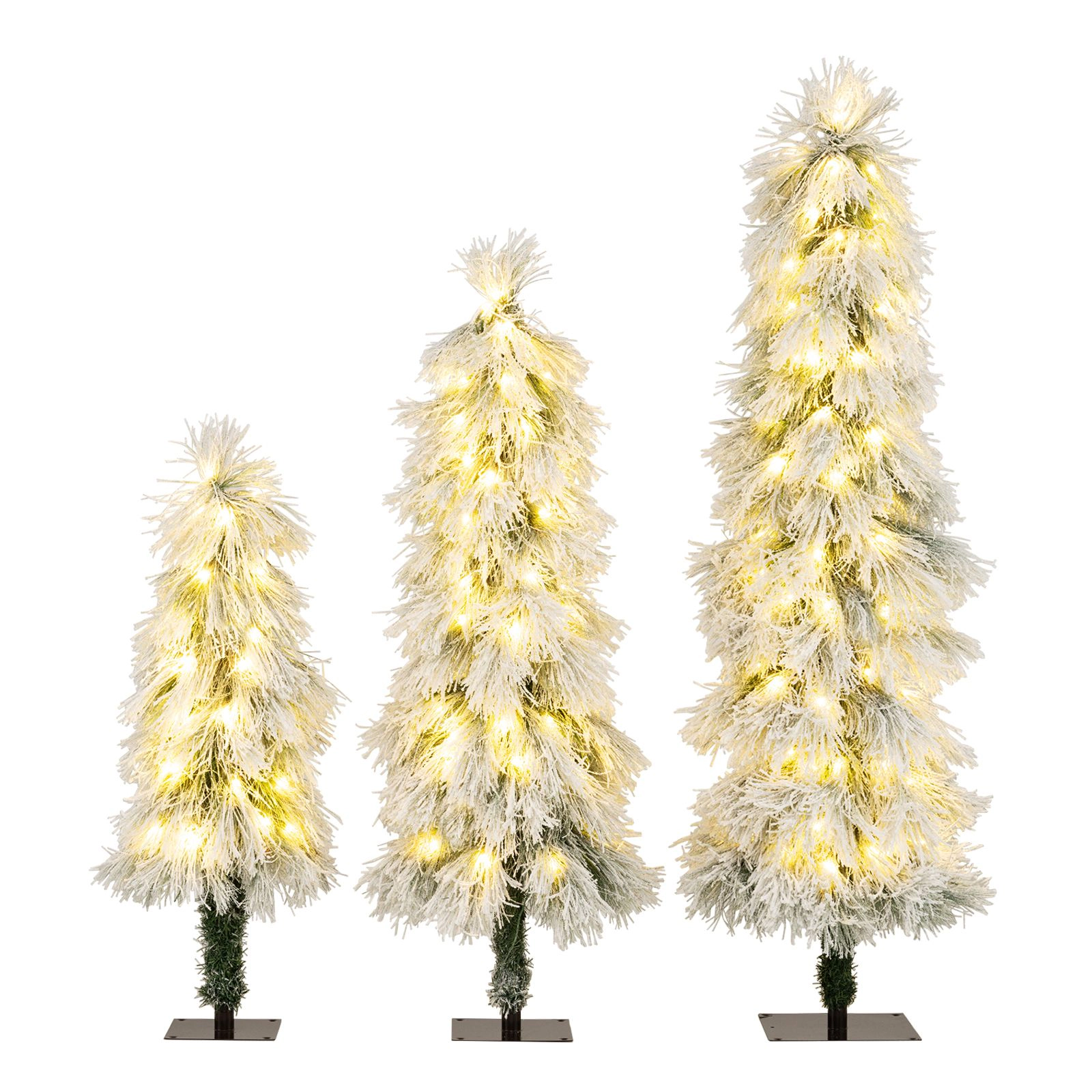 SlickBlue Set of 3 Slim Snow-Dusted Christmas Trees with LED Lights
