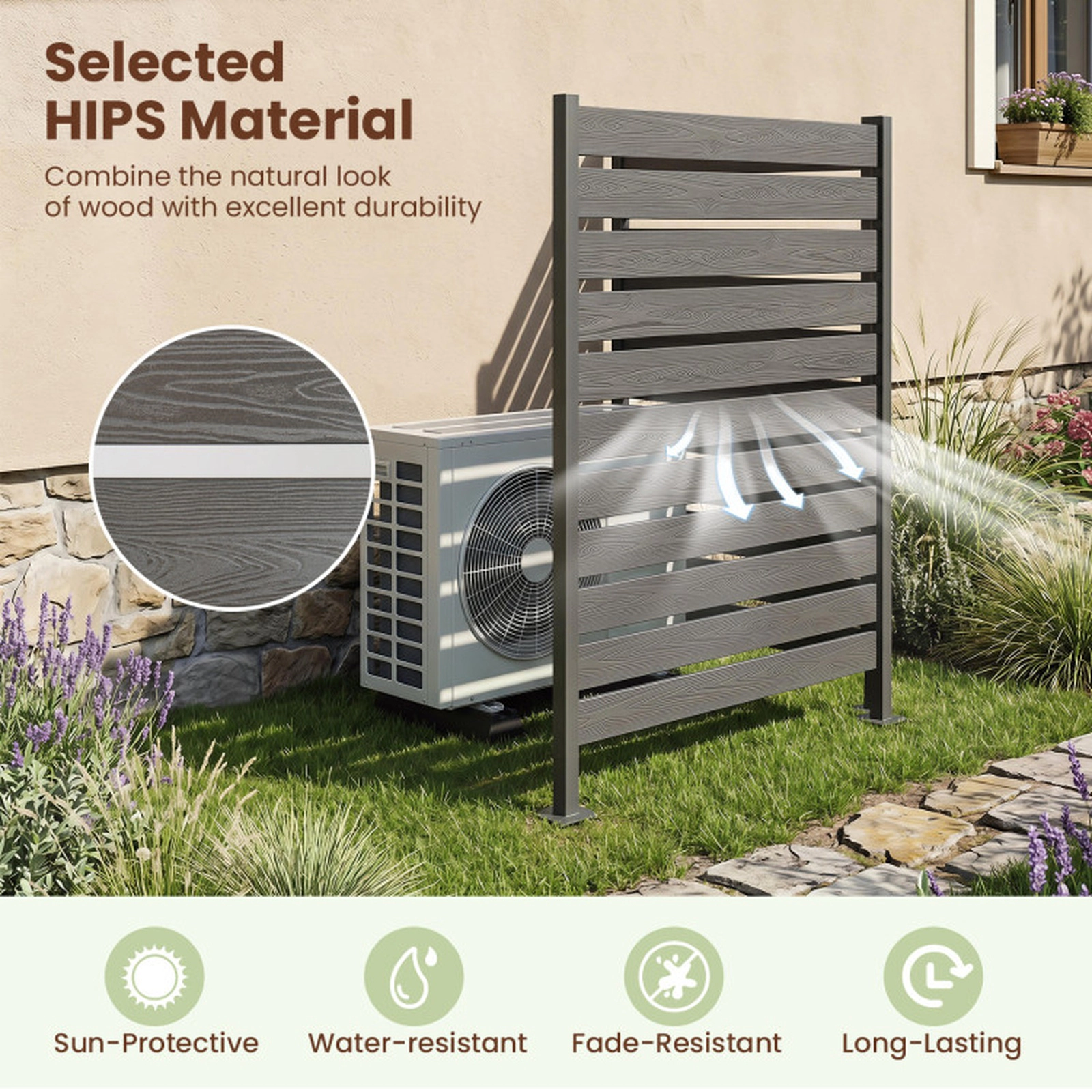 SUGIFT Freestanding HIPS Outdoor Garden Trellis Privacy Screen Fence 64-in Tall 28-lb Gray Black Single Panel