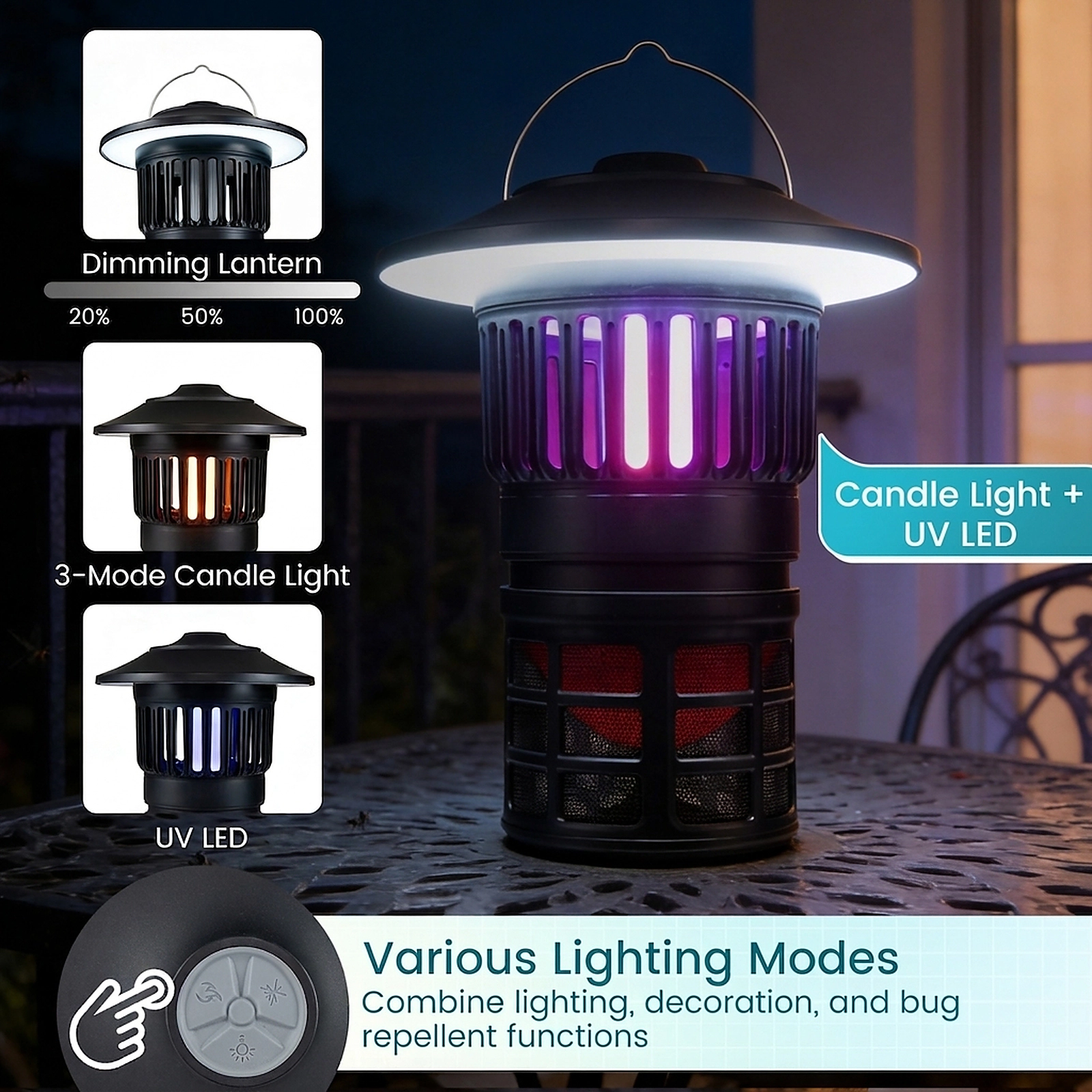 SUGIFT Black Rechargeable Outdoor Bug Zapper Lantern with UV Light 10-in W 10-in D 13.5-in H 1076-sq-ft Coverage