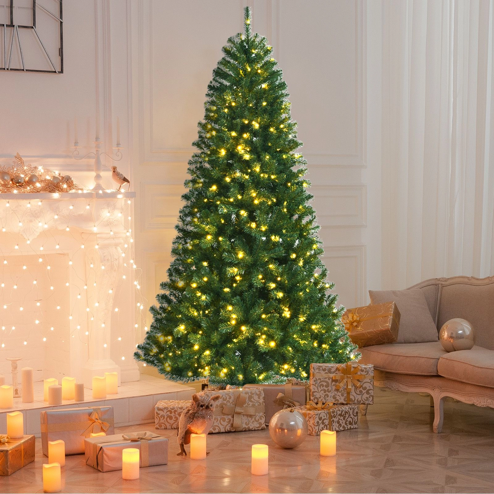 SlickBlue Hinged Green Christmas Tree with Multiple Lighting Modes