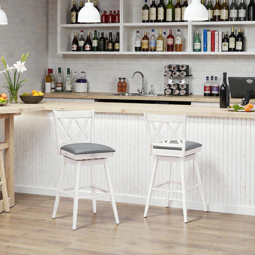 Hivvago Set of 2 29-Inch Swivel Bar Stools with Sturdy Rubberwood Frames