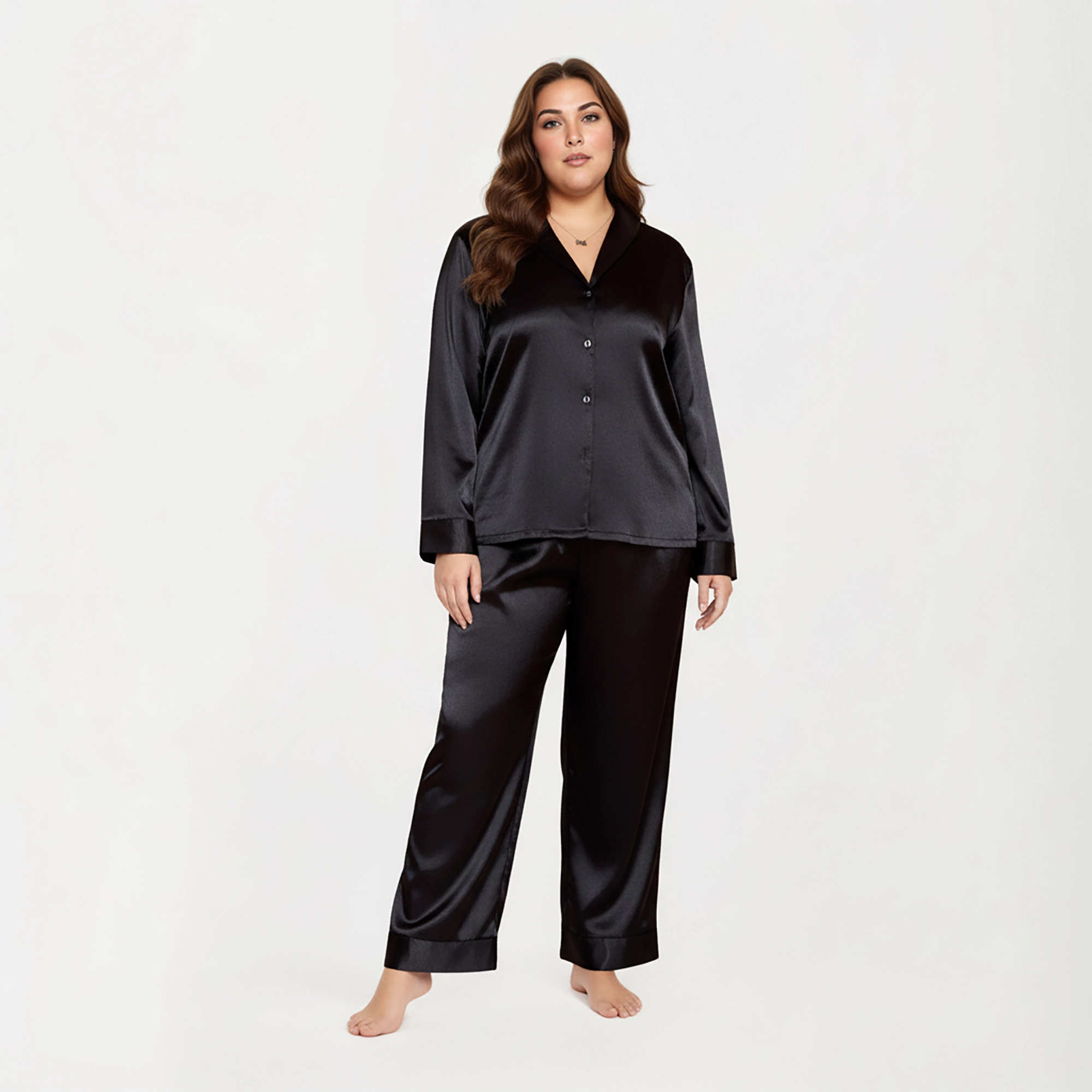 Anna-Kaci Women's Plus 2-Piece Satin Pajama Set with Relaxed Button Front Top and Wide Leg Pants
