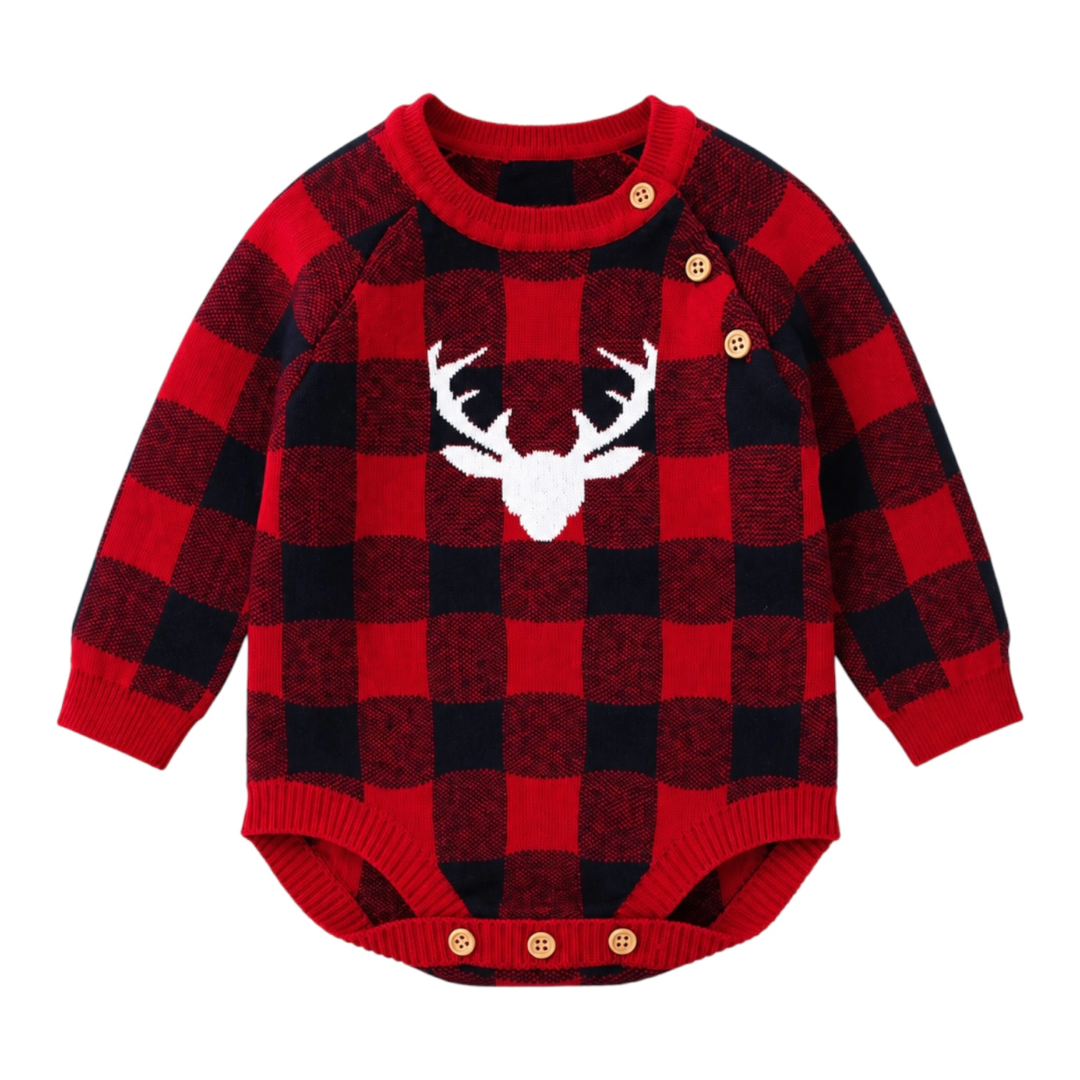 Laurenza's Baby Boys Plaid Knit Deer Romper