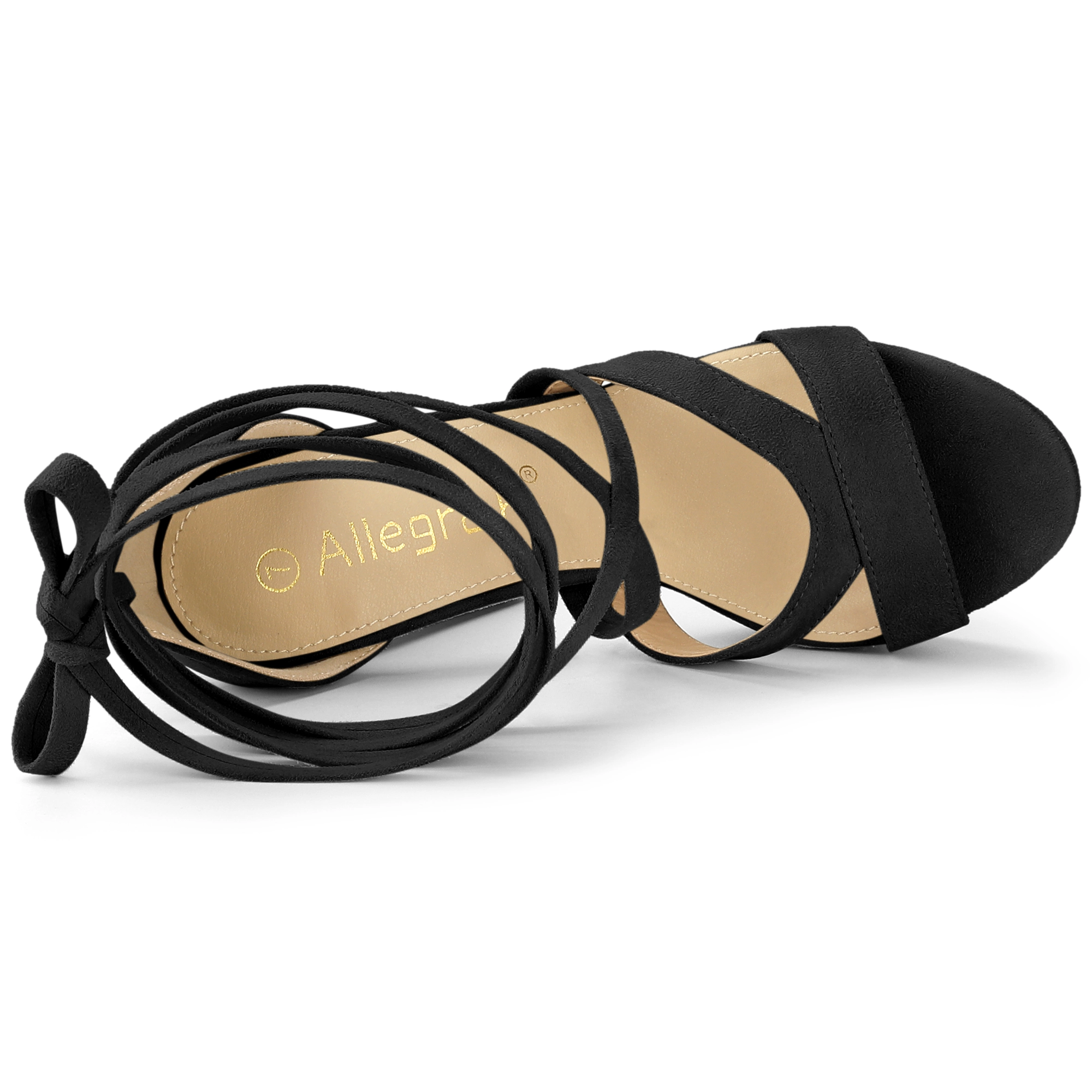 BLISSFUL STEP Women's Faux Suede Lace Up Platform Chunky High Heels Sandals