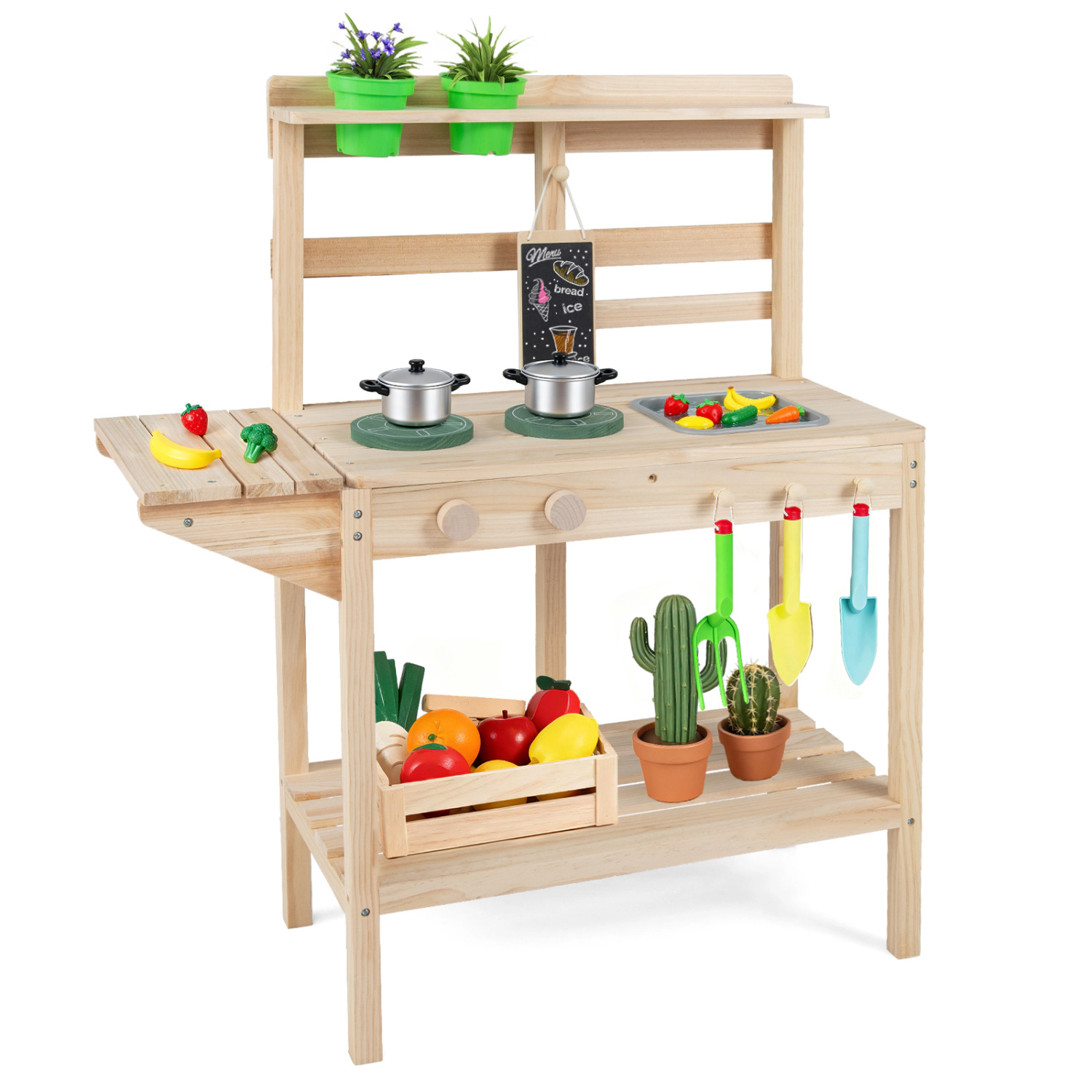 LJG Kids Play Kitchen Set Wooden Kitchen Playset with Stoves for Boys Girls 3+