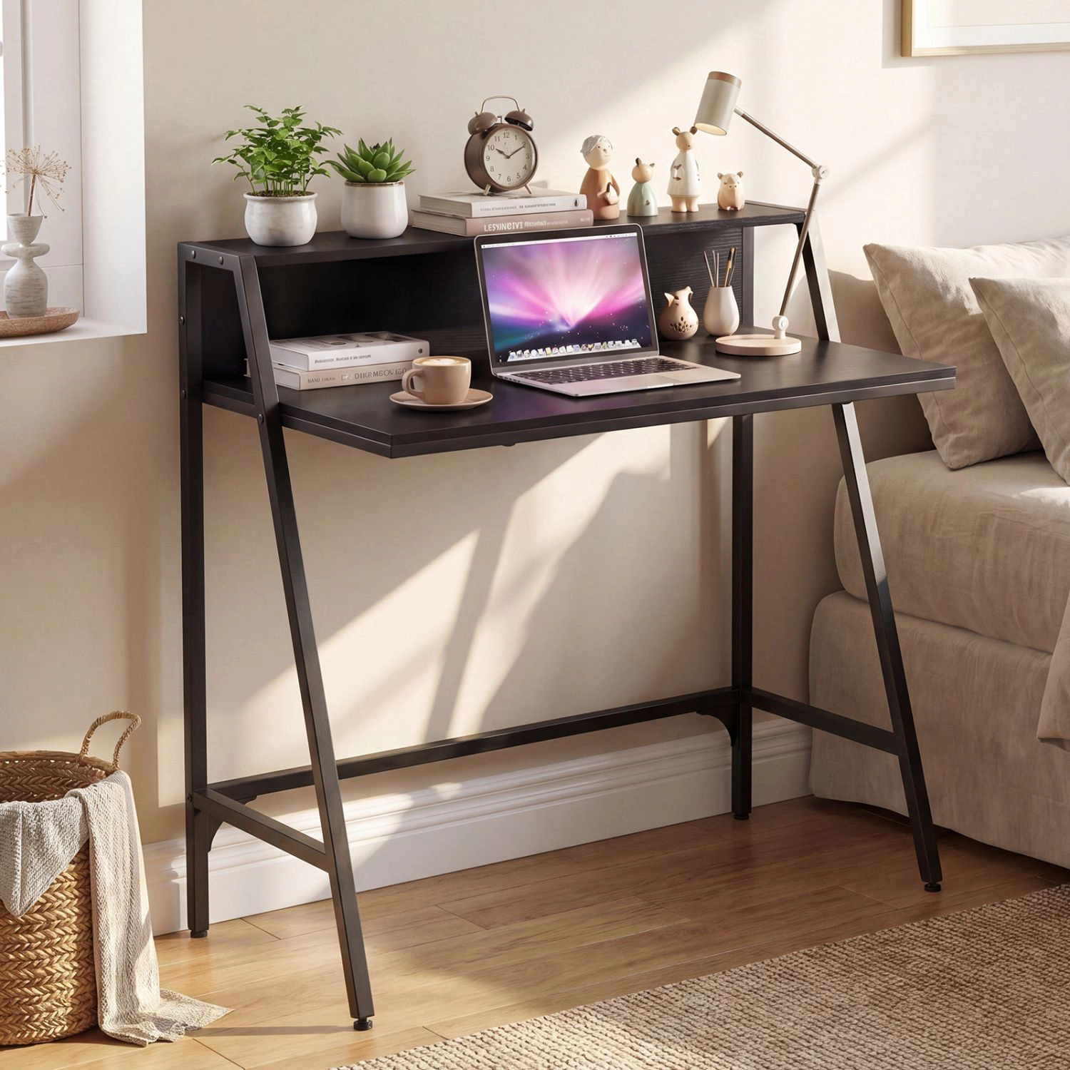 SlickBlue Compact Writing Desk with Industrial Metal Frame