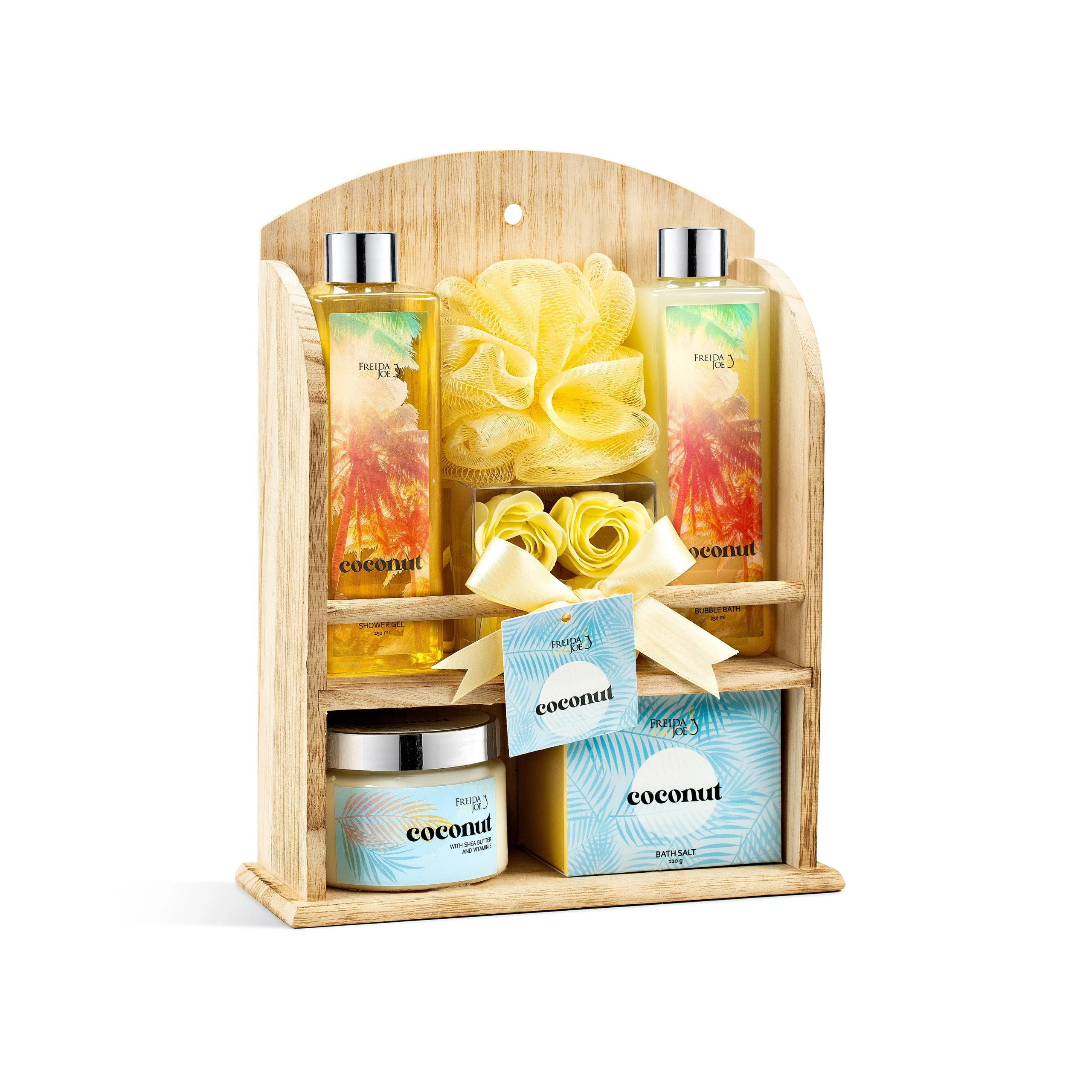 Freida and Joe  Women Spa Bath and Body Coconut  Gift Set in Wooden Curio
