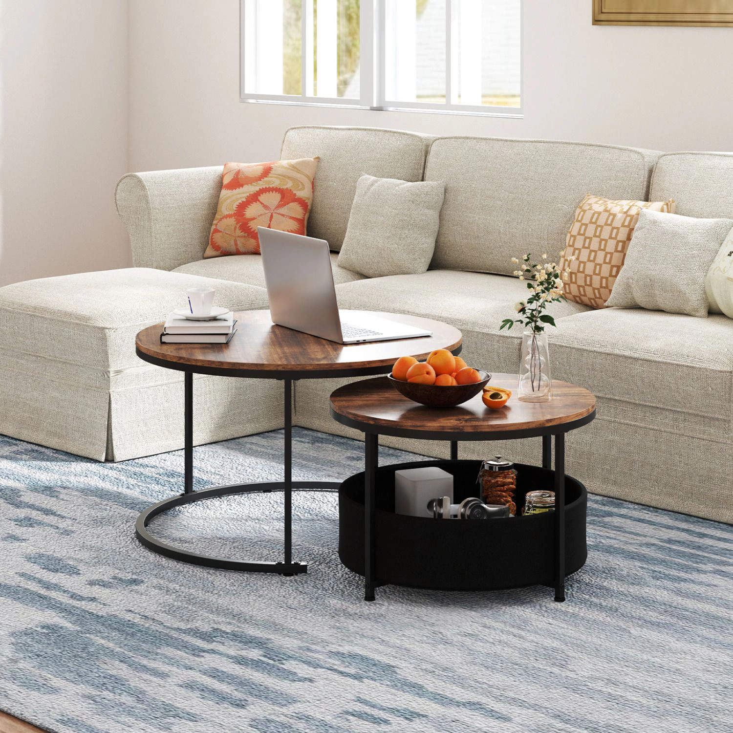 SlickBlue Set of 2 Nesting Coffee Table with Storage Basket