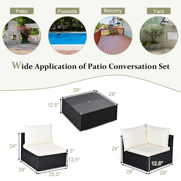 Hivvago 7-Piece Outdoor Sectional Wicker Patio Sofa Set With Tempered Glass Top