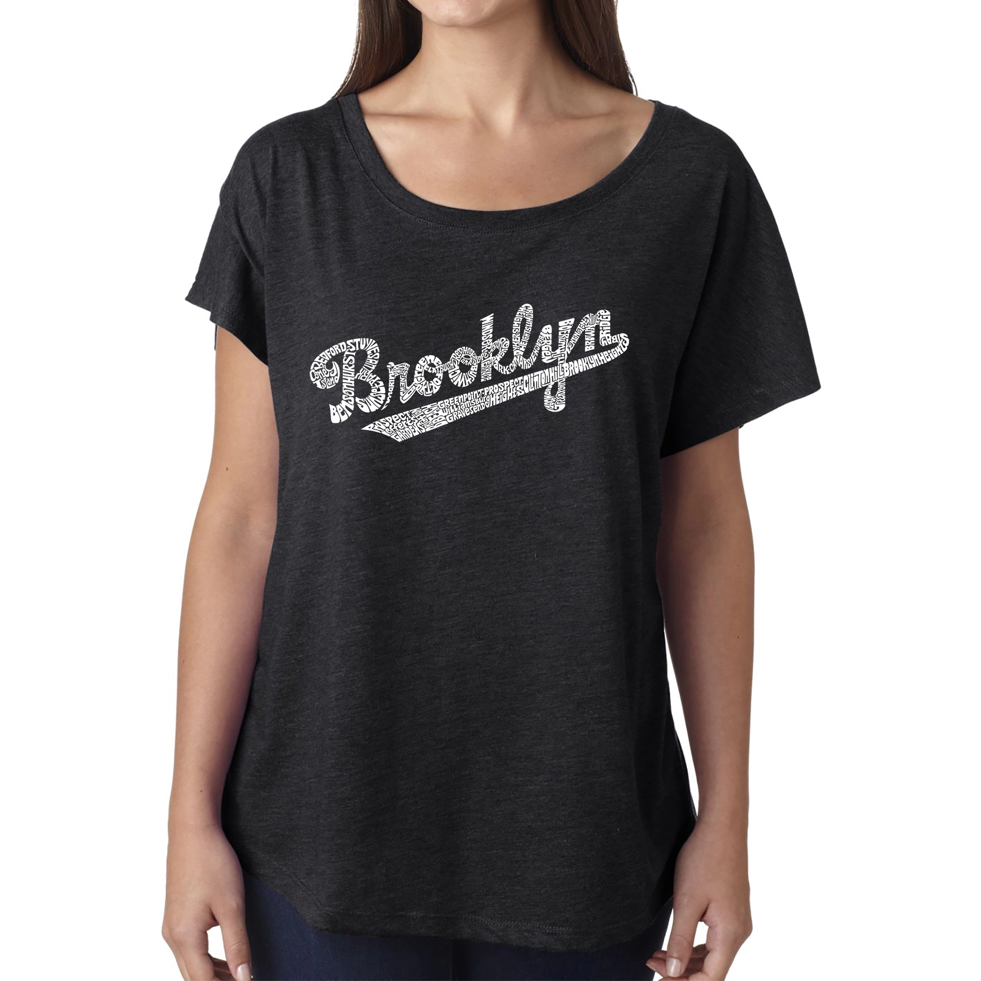 LA Pop Art Women's Dolman Word Shirt - Brooklyn Neighborhoods