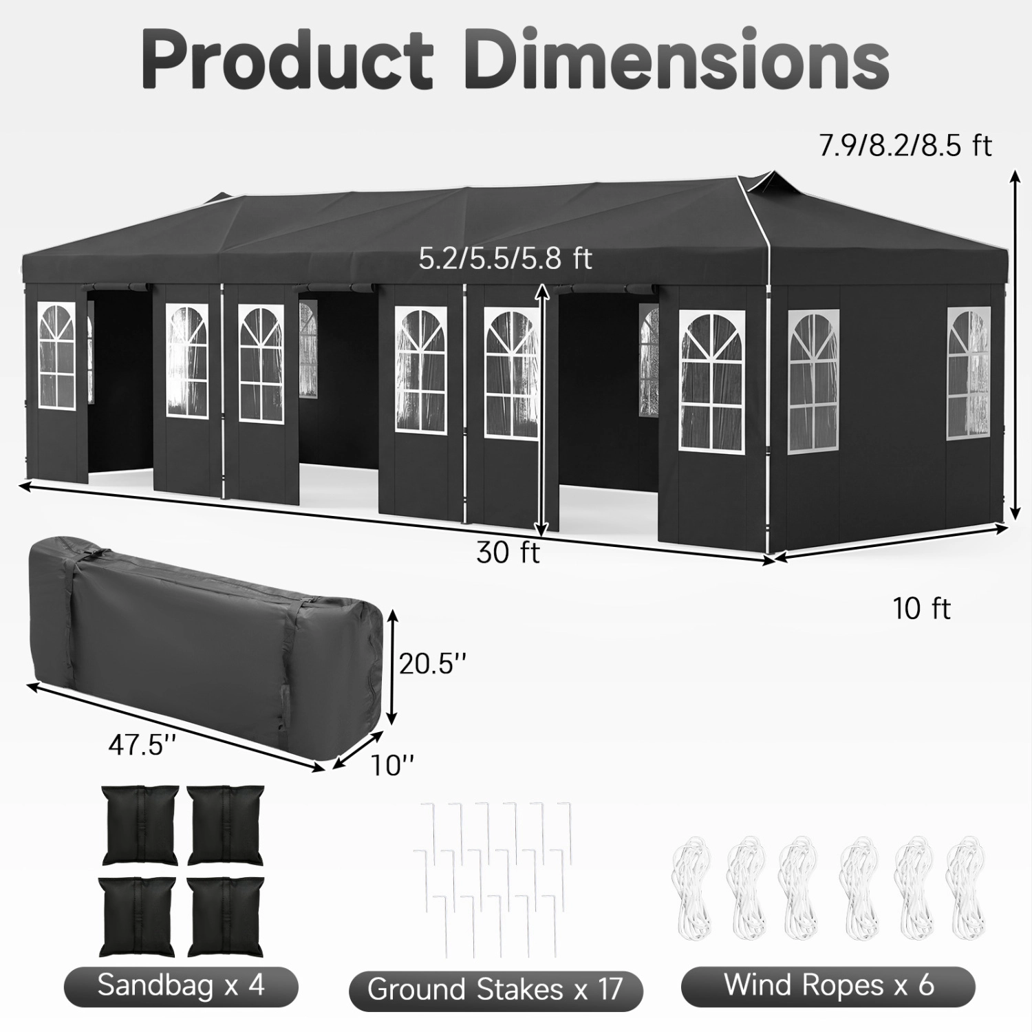 LJG 10 x 30 FT Pop up Canopy Tent with 8 Sidewalls and Adjustable Height