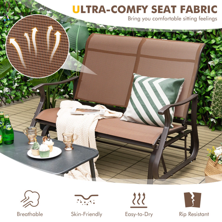 Hivvago 2-Person Patio Glider Bench With High Back And Curved Armrests-Brown