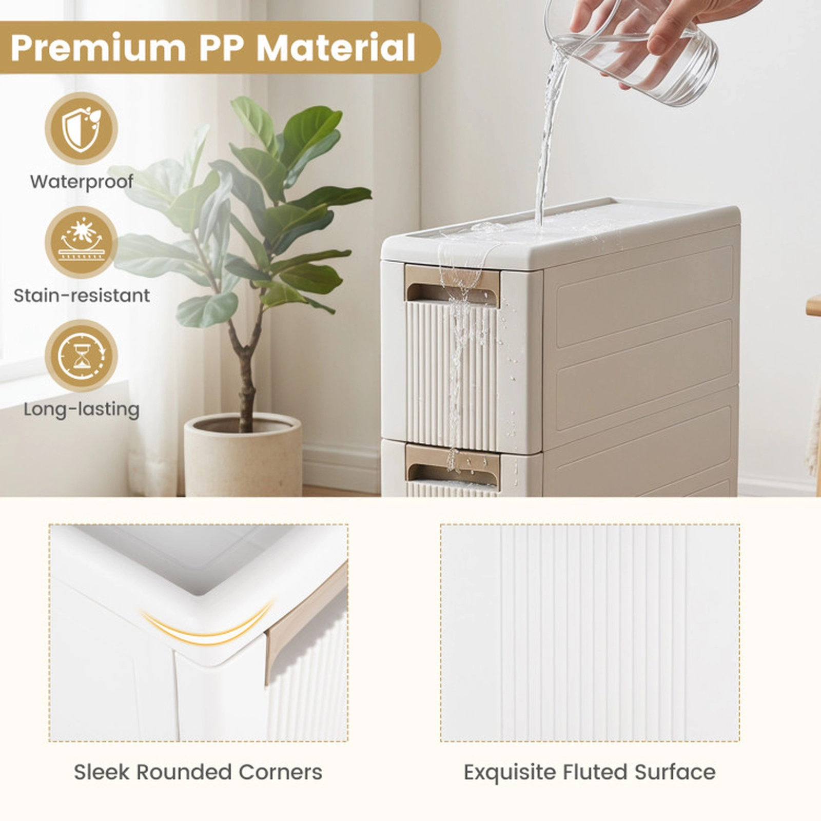 SUGIFT 4 Drawers Removable Dividers Rolling Narrow Storage Cabinet 18-in x 7-in x 37.5-in 11-lb per Drawer Off White