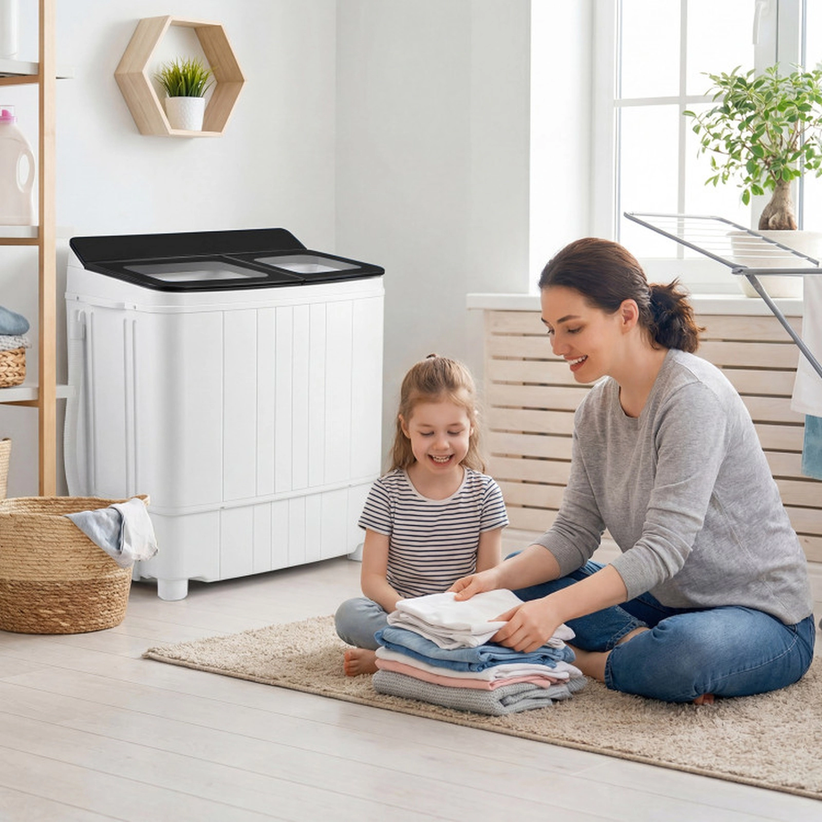 SUGIFT Black Twin Tub Portable Washing Machine with 11-lb Washer and 7-lb Spinner 22.5-in W 14-in D 25.5-in H