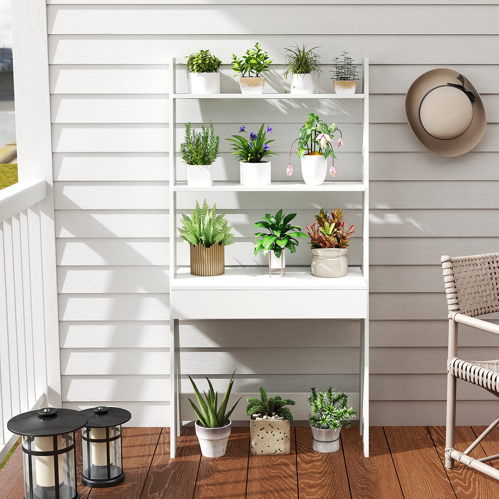 LJG Ladder Shelf Desk with Countertop Drawer and Anti-Toppling Device
