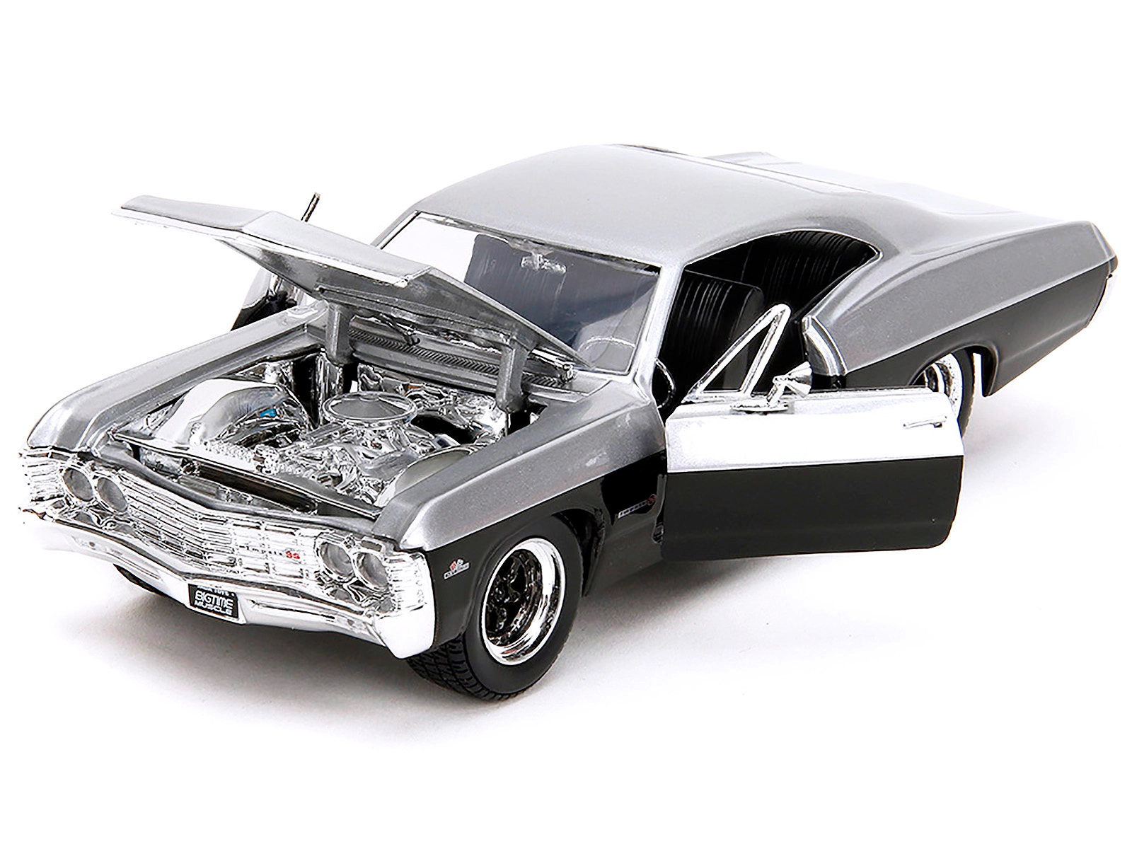 Jada 1967 Chevrolet Impala Ss Silver Metallic And Black "Bigtime Muscle" Series 1/24 Diecast Model Car By Jada