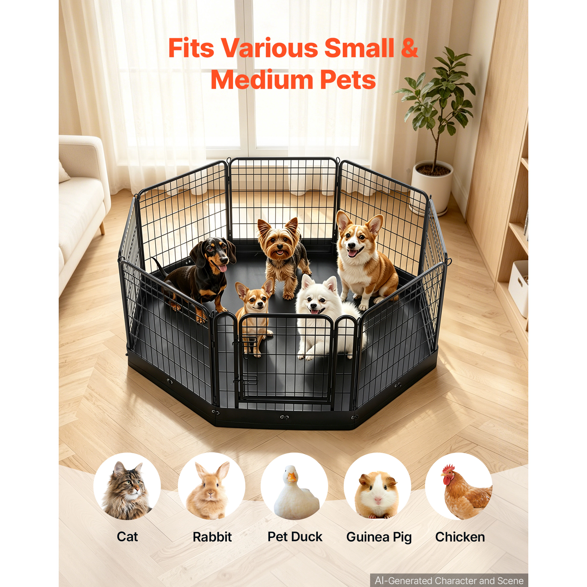 HONGGE Heavy Duty 8 Panel Dog Playpen with Door, Foldable Metal Pet Fence for Dogs, Cats, and Small Animals