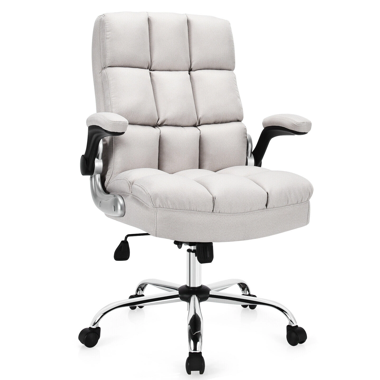 SUGIFT Big and Tall 400-lb Capacity High Back Swivel Desk Chair with Flip-Up Arms and Linen Upholstery