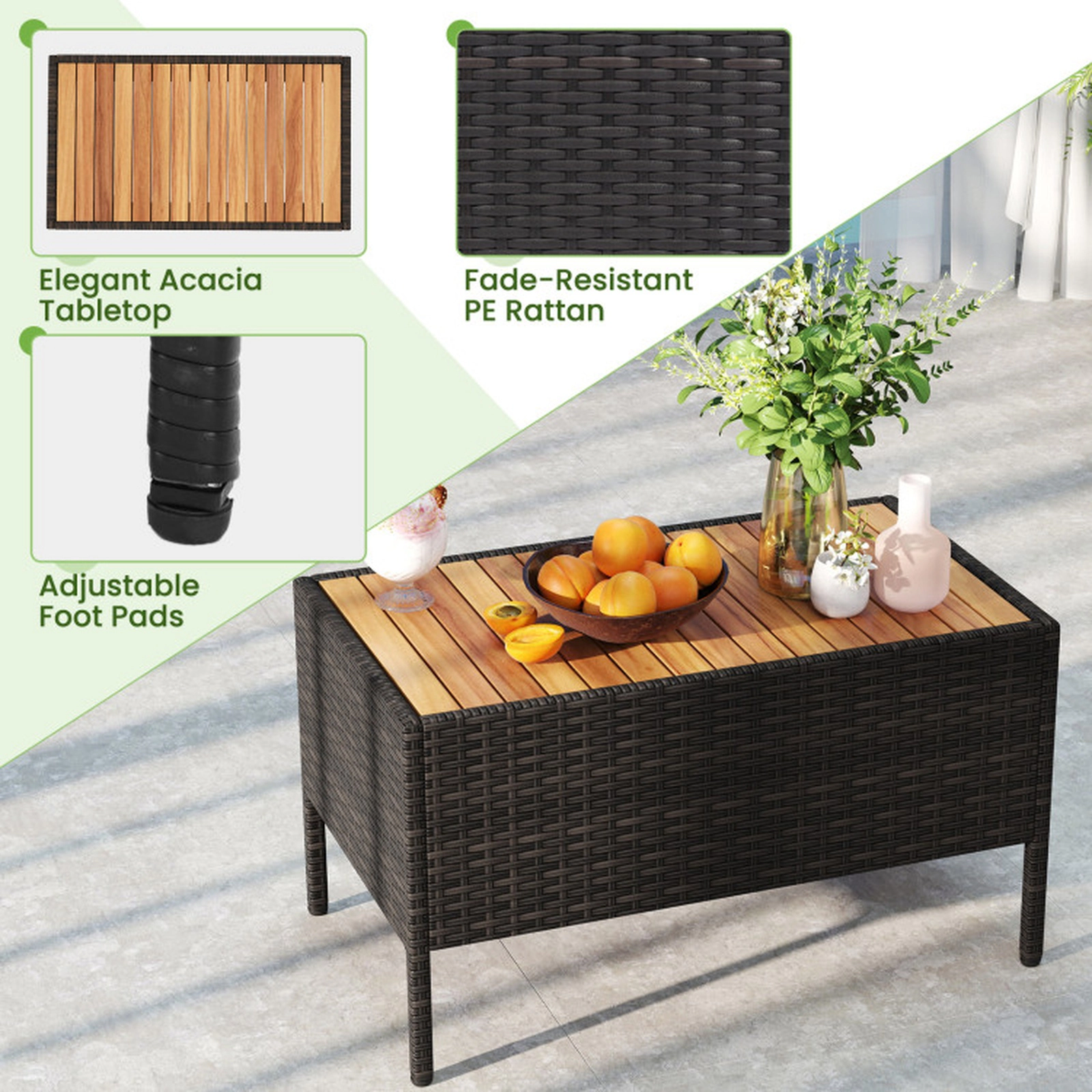 SUGIFT Turquoise Loveseat 2 Armchairs and Coffee Table 4-Piece Patio Wicker Sofa Set
