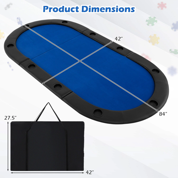 SUGIFT Blue 10-Player Oval Foldable Poker Table Top with Triple Fold Design and Carrying Bag 84-in W 42-in D