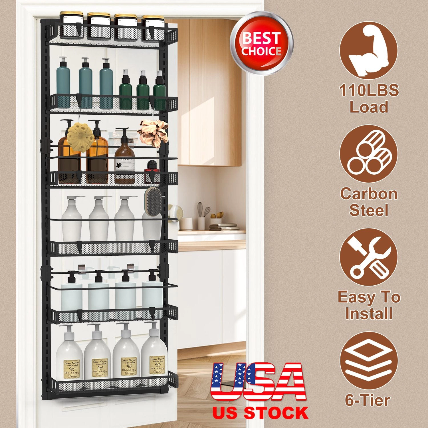 NEW Home Unisex 6-Tier Carbon Steel Over Door Organizer