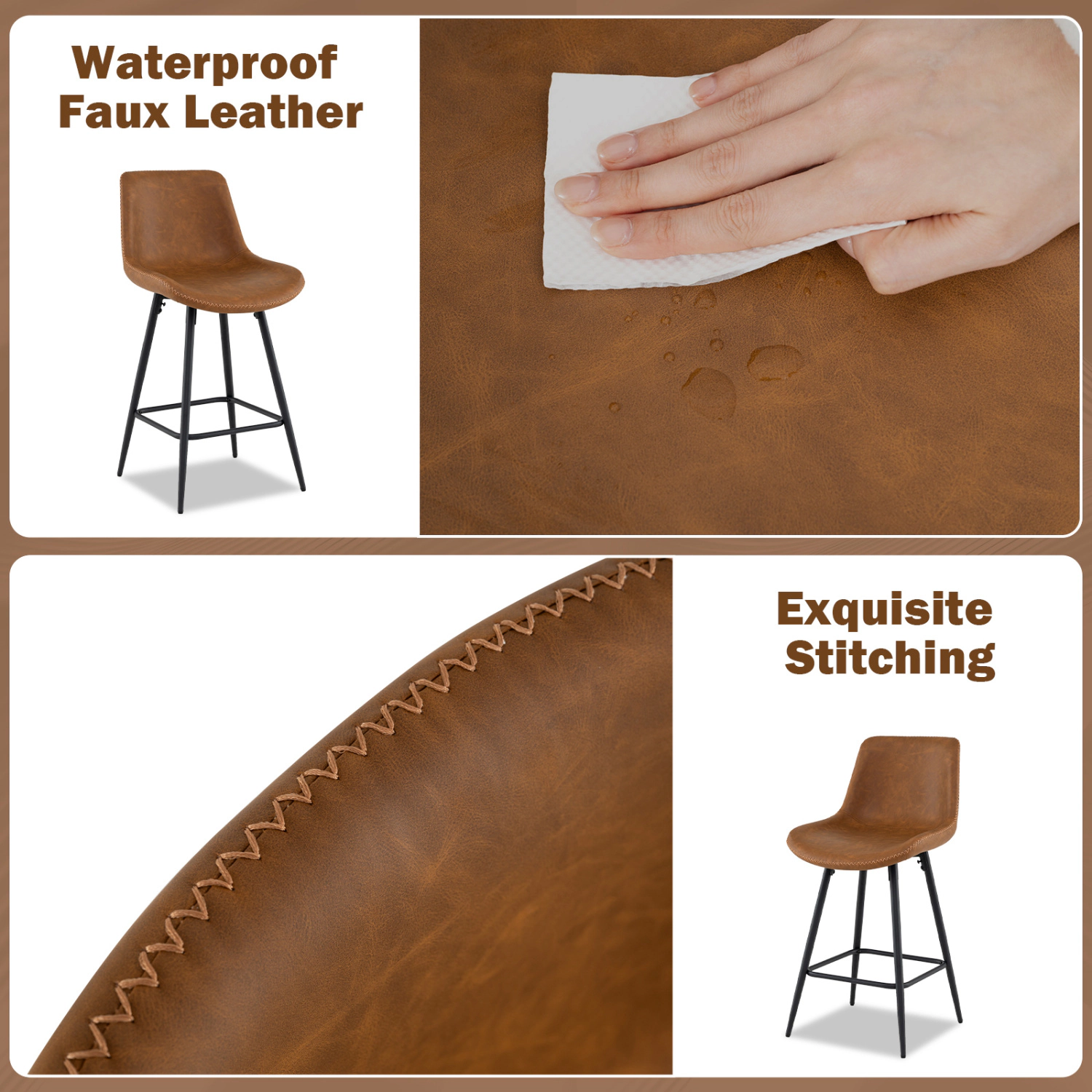 Hivvago 24 Inch Bar Stools Set Of 2 With Backs And Footrests