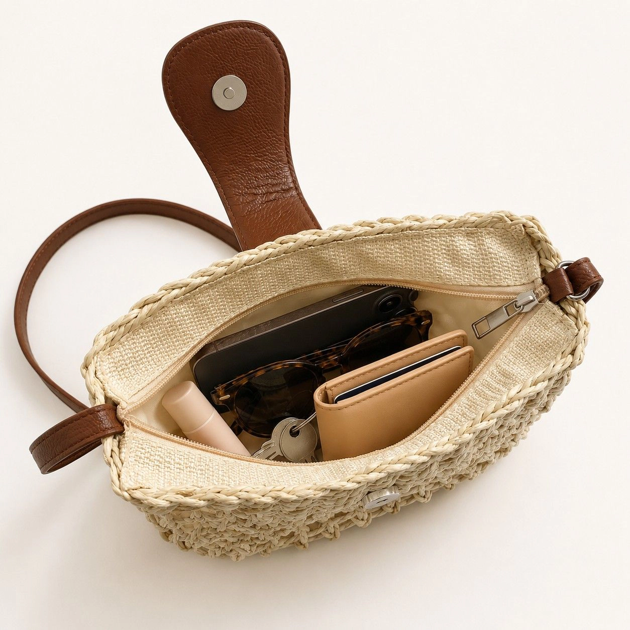 Alilang Women's Woven Straw Crescent Crossbody Handbag with Adjustable Shoulder Strap, Khaki