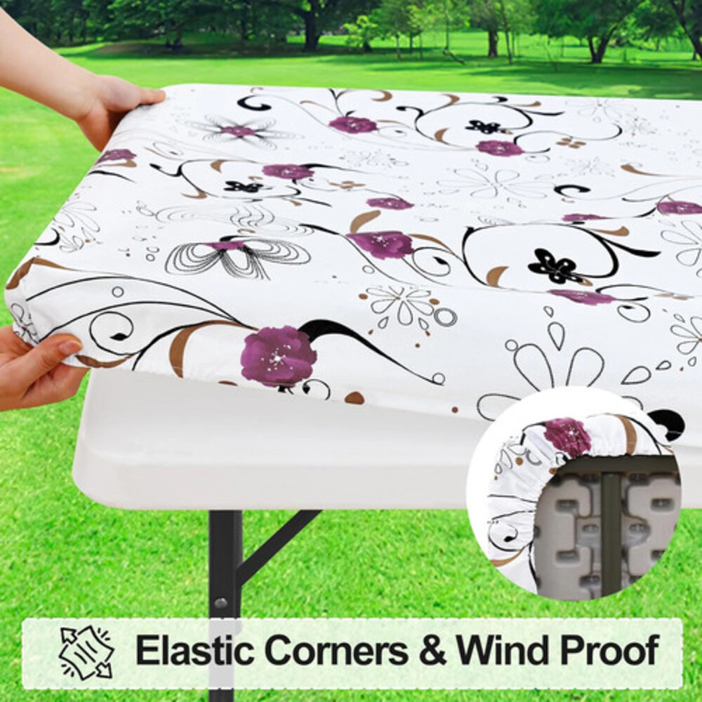 Technopliance Waterproof Fitted Vinyl Tablecloth 30 x 72 Inch Black Brown Floral