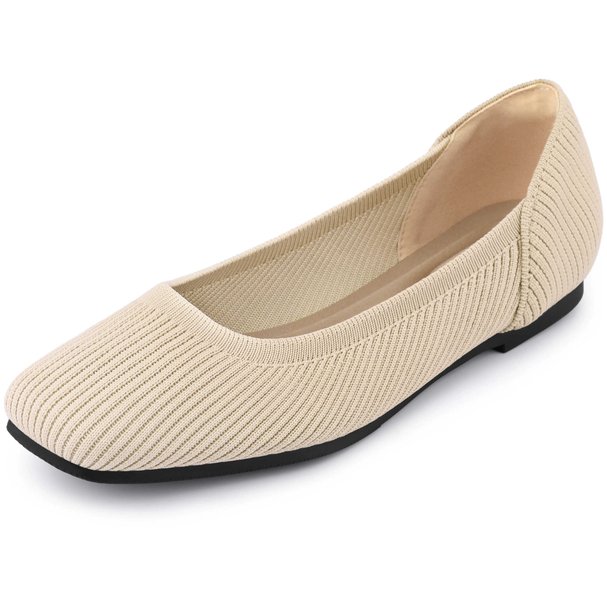 BLISSFUL STEP Women Knit Square Toe Slip on Closed Ballet Flats
