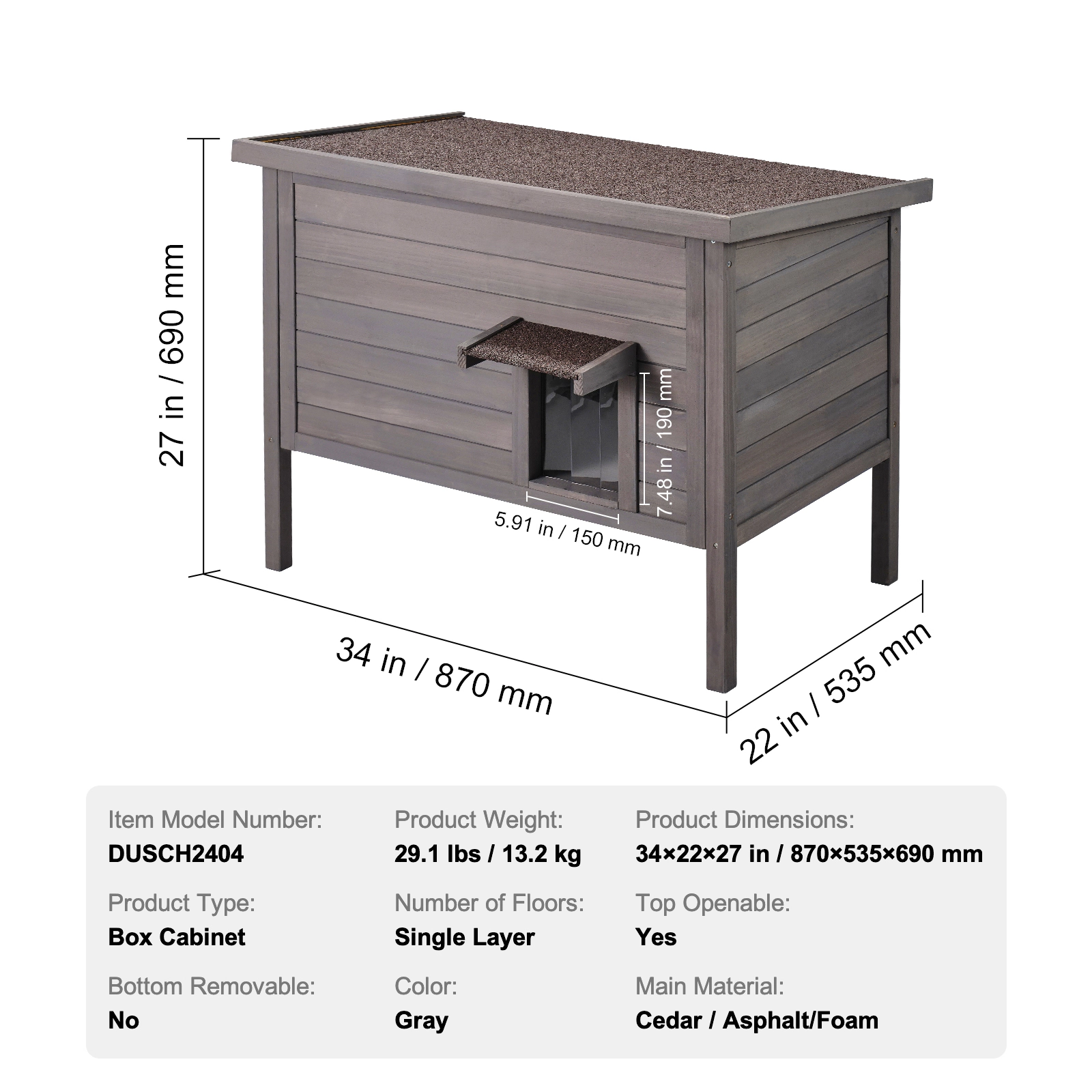 HONGGE Outdoor Cat House Weatherproof Feral Cat Shelter for Multiple Cats Outdoor Wooden Cat Rabbit House with