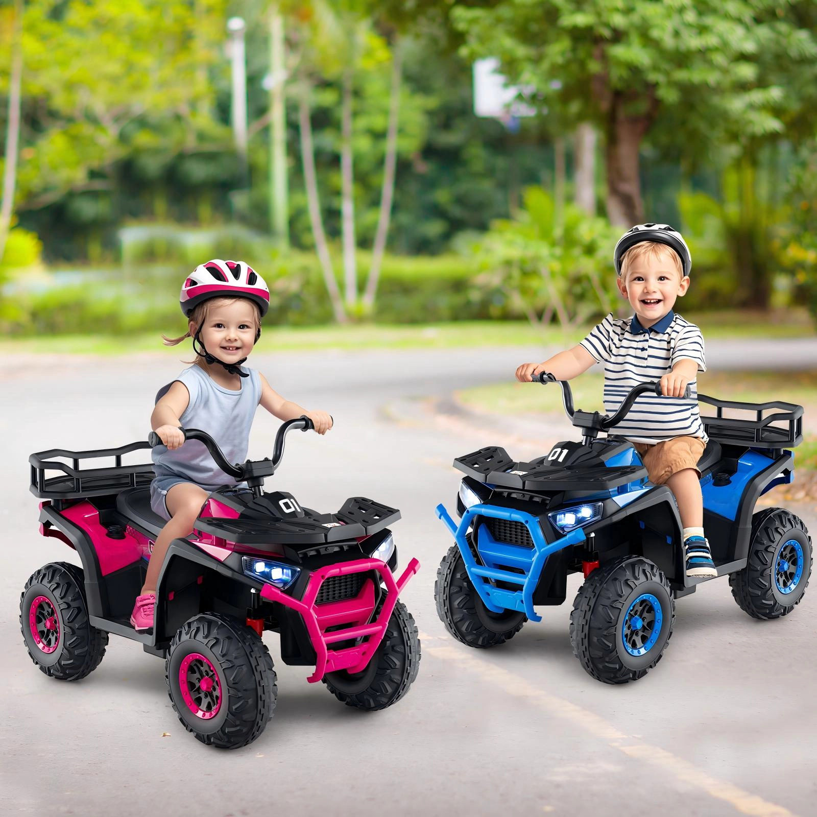 SUGIFT 24V Kids Ride-On Electric ATV Quad Car with Music FM Radio 66-lb Capacity Ages 3+ 35-in Long LED Lights Navy