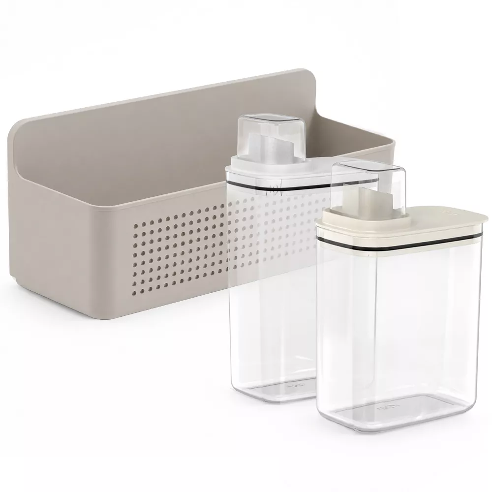 OU Laundry Organization Set 50oz & 77oz Detergent Dispensers w/ Measuring Cap Wall Mounted Cabinet Door Storage Basket
