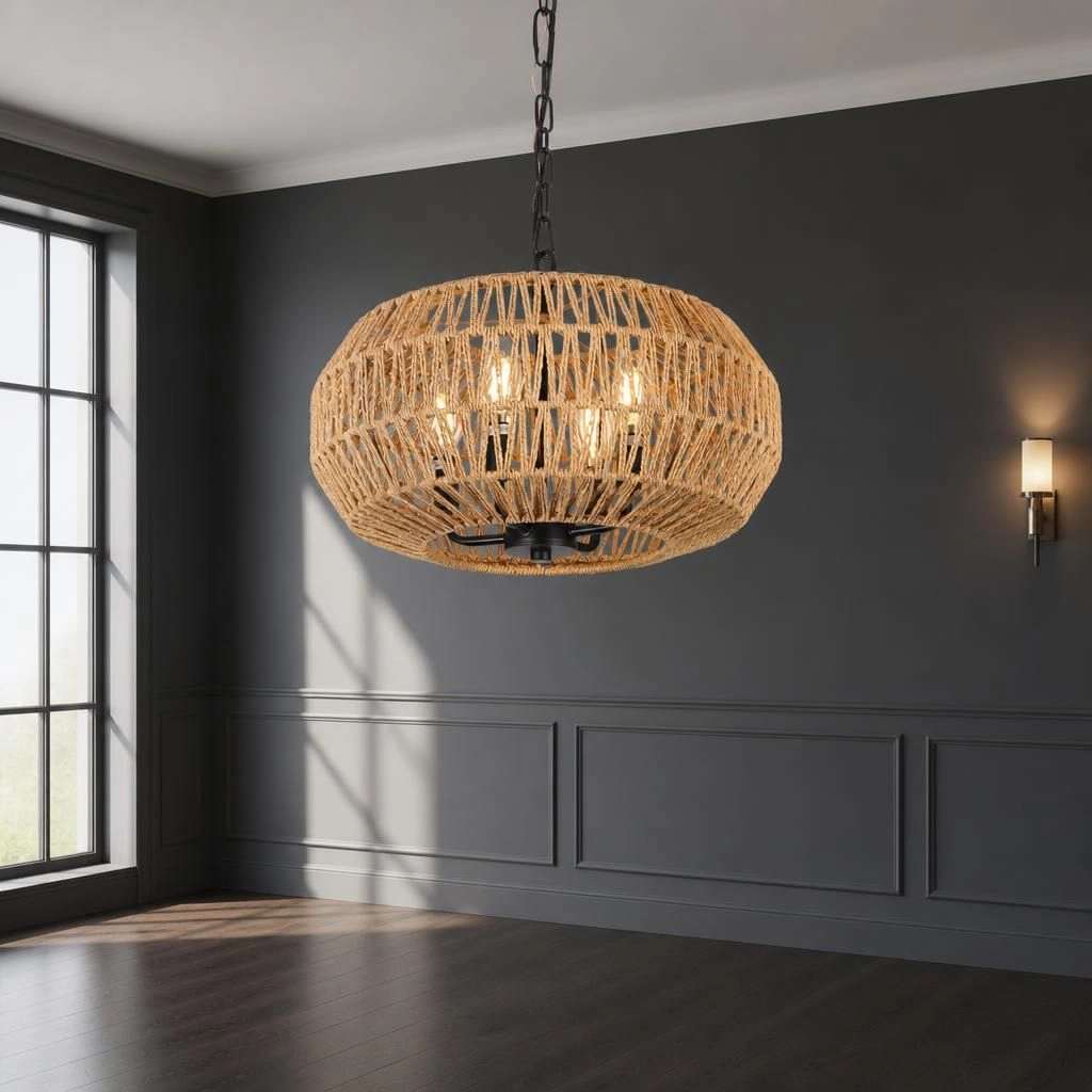 ELEMENT ACE Woven Rattan Metal Flush Mount Ceiling Light