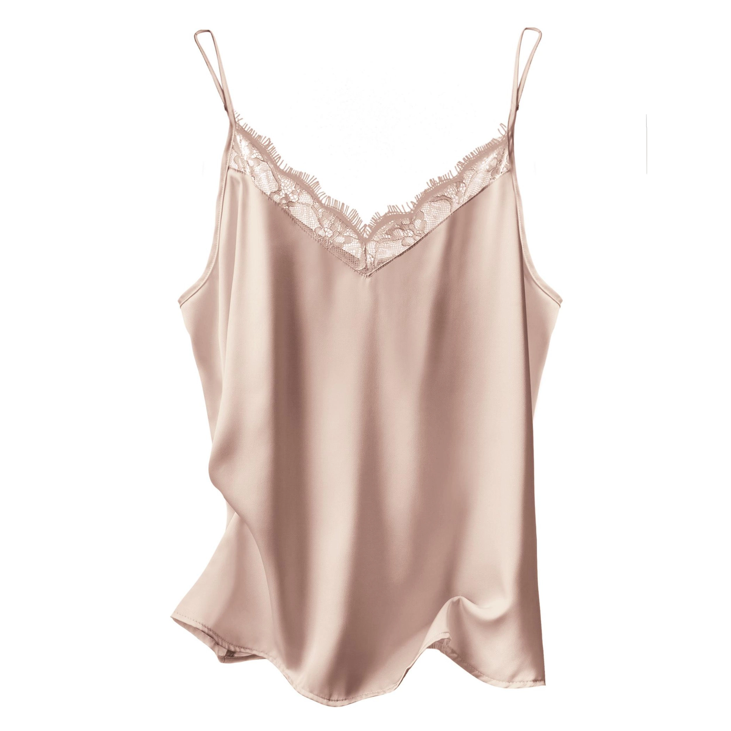 Ekouaer Women's Satin Camisole Lace Pajama Tank Tops V Neck Soft Spaghetti Strap Loose