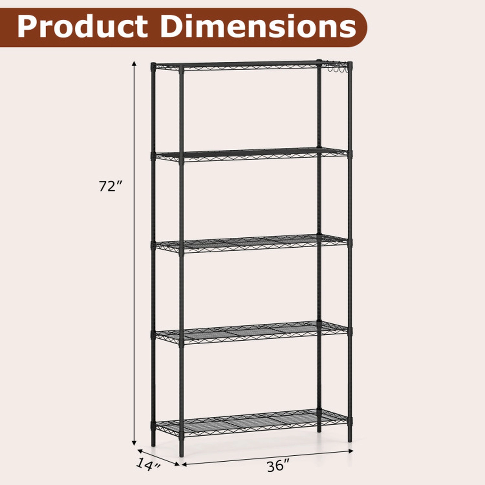 SUGIFT 5-Tier Adjustable Storage Shelving Unit with V-Shaped Wire Rack 1250-lb Total Capacity 250-lb Per Shelf Black