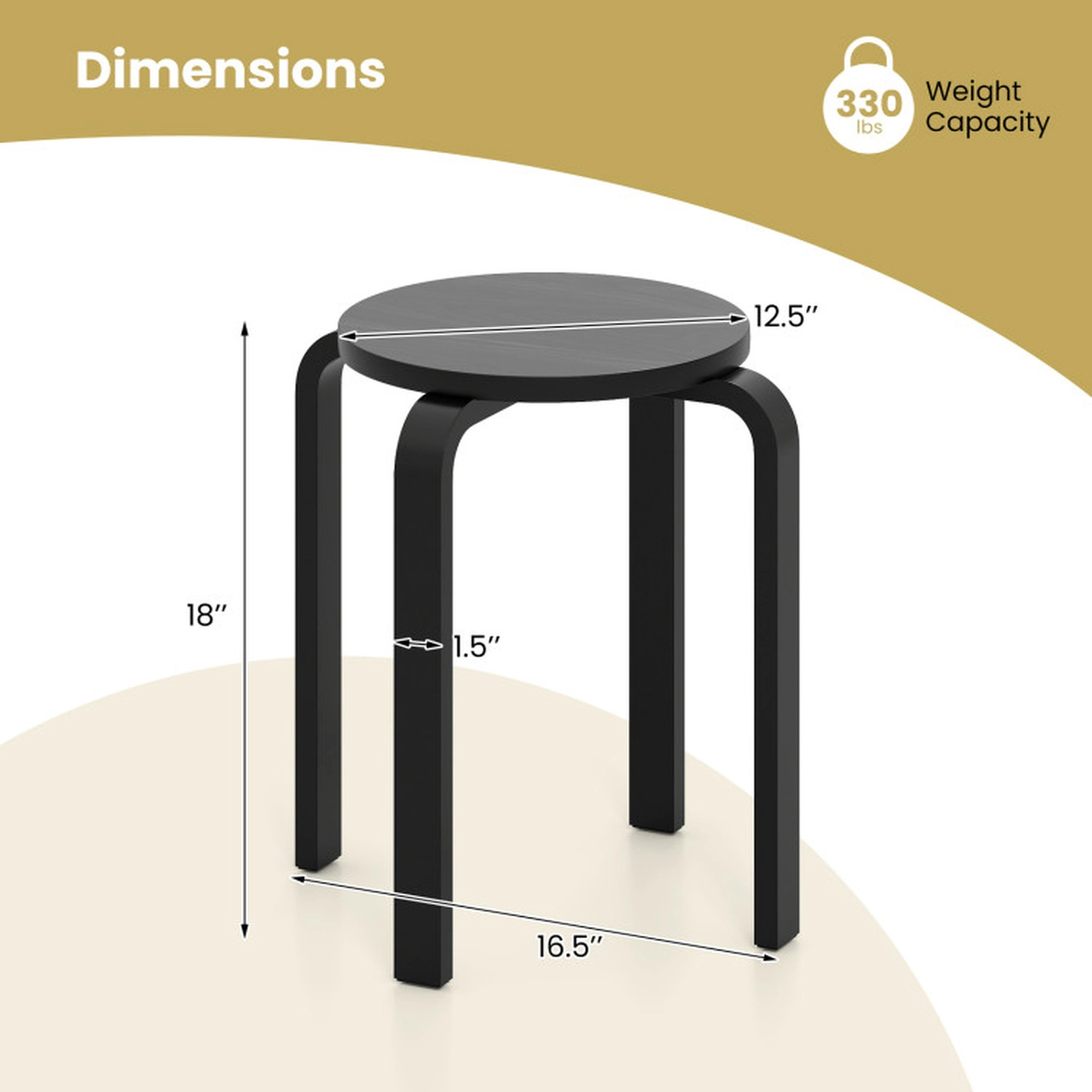 SUGIFT Set of 4 Black Backless Stackable Wood Dining Stools with 18-in Round Seat 16.5-in W 265-lb Per Stool