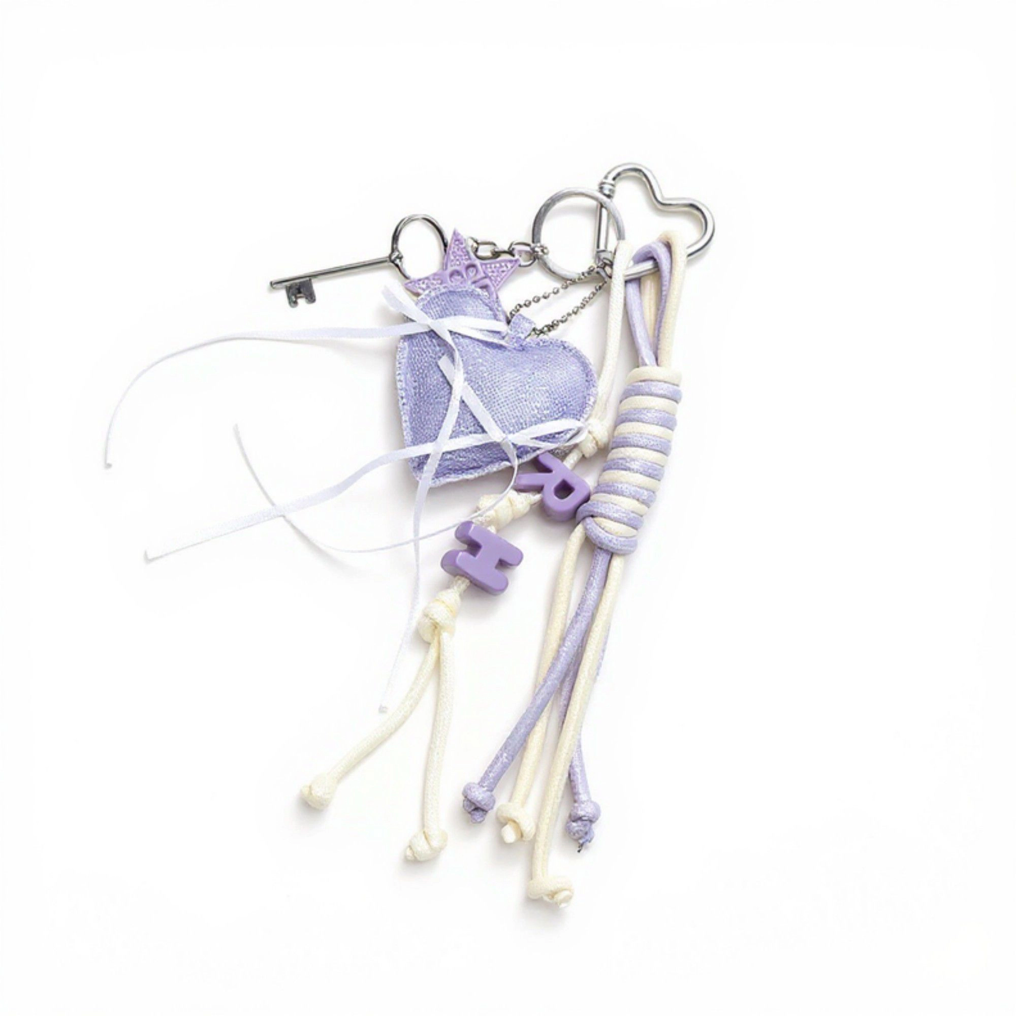 Alilang Women's Heart Charm Keychain with Ribbon Tassels and Alphabet Beads
