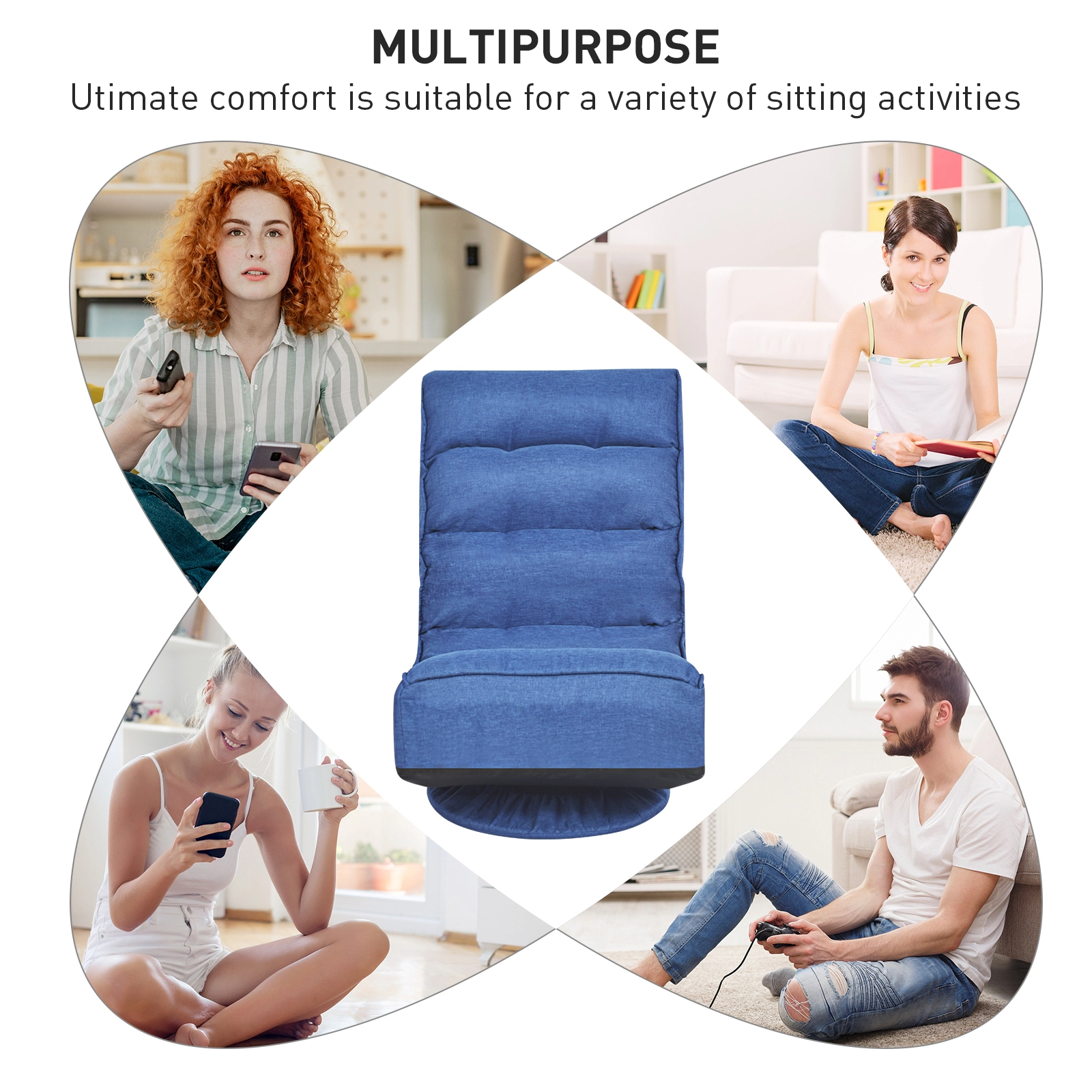 SUGIFT 5-Position 360-Degree Swivel Padded Folding Floor Gaming Chair 23-in x 29.5-in x 32.5-in 300-lb Capacity Navy