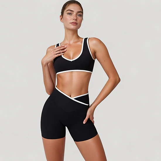 Anna-Kaci Women's High Waist Crossover Athletic Shorts with Stretch Fabric and Flattering V Front Waistband